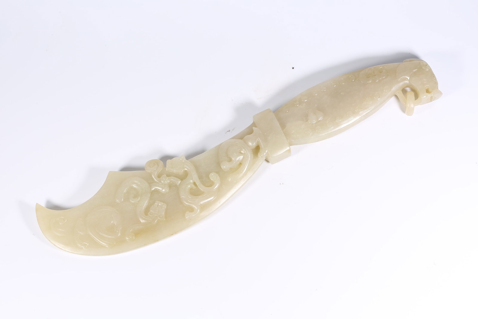 A ANCIENT JADE DAGGER WITH CHI-DRAGON MOTIF: Ancient Jade Dagger with Chi-Dragon Motif