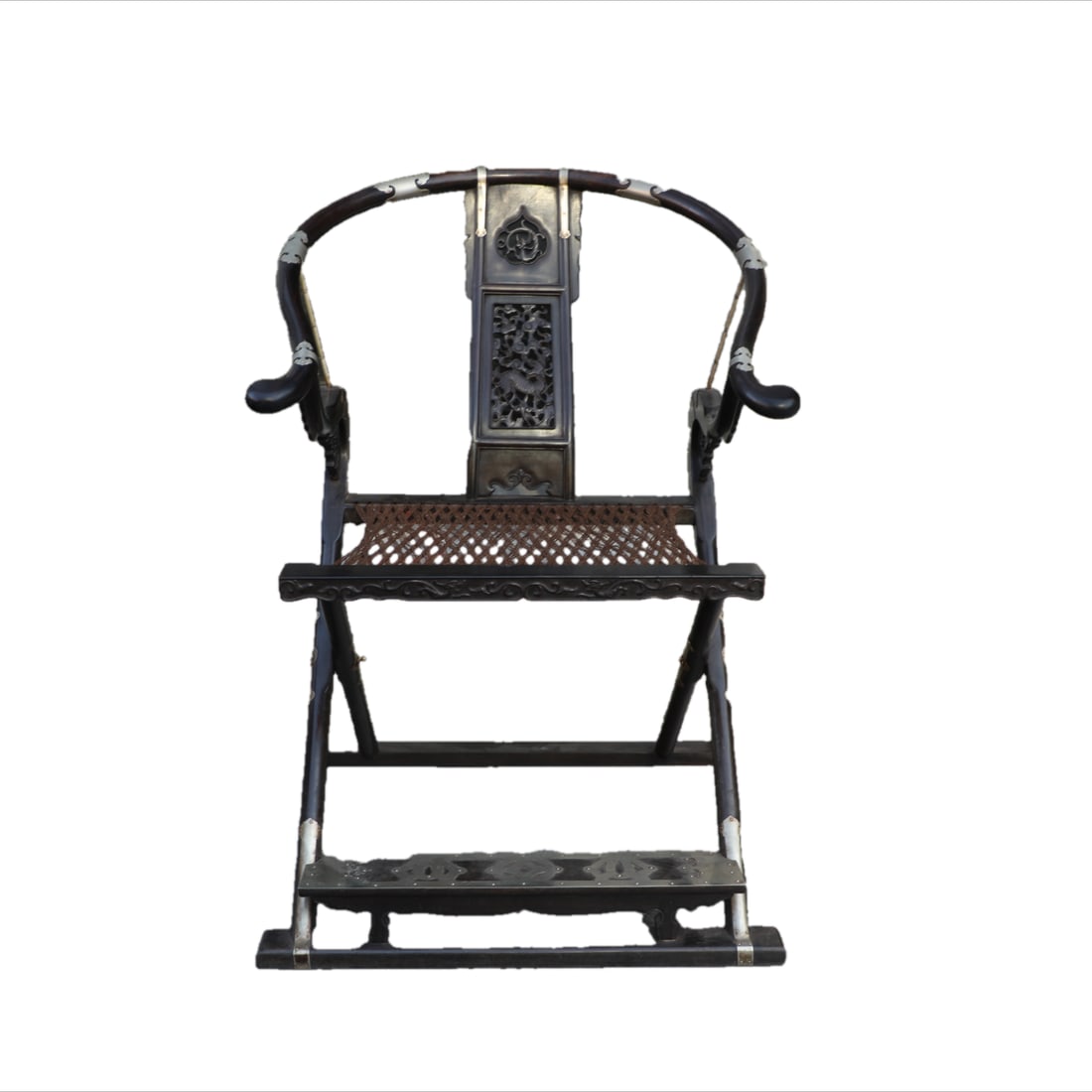 A ROSEWOOD FOLDING CHAIR CARVED WITH KYLIN PATTERN (1 of 6)