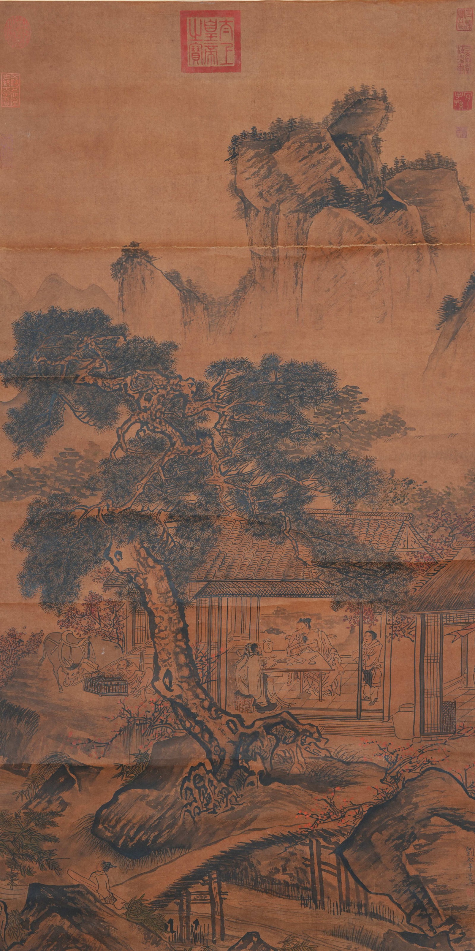 A LANDSCAPE AND FIGURE PAINTING ON PAPER BY LIU SONGNIAN.劉松年: Landscape and Figure Painting on Paper by Liu Songnian.劉松年