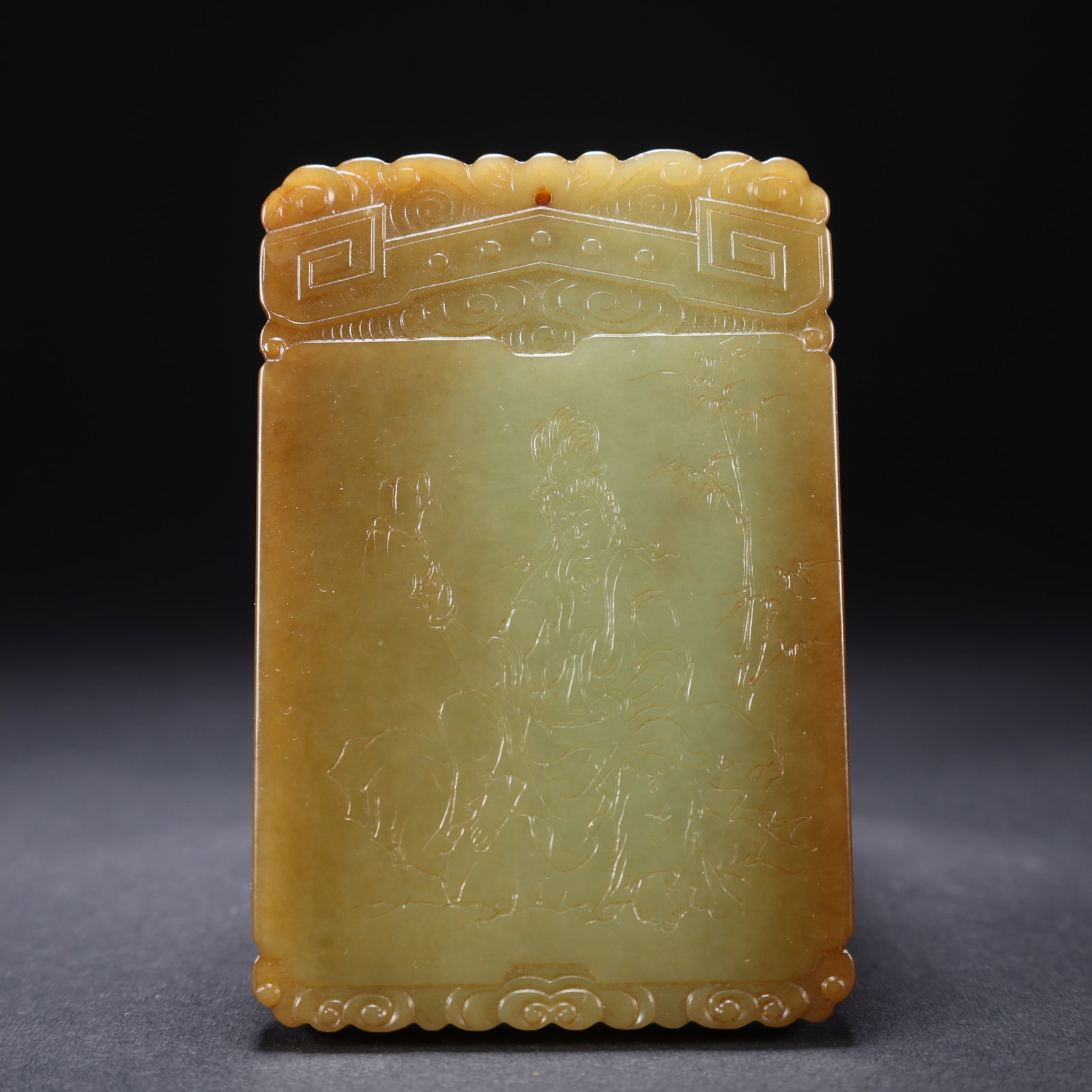 A TIANHUANG JADE PLAQUE WITH POETRY AND FIGURES: Tianhuang Jade Plaque with Poetry and Figures