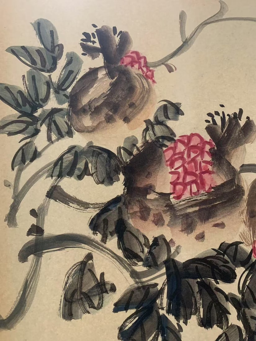 A POMEGRANATE PAINTING ON PAPER BY WU CHANGSHUO.吳昌碩: Pomegranate Painting on Paper by Wu Changshuo.吳昌碩