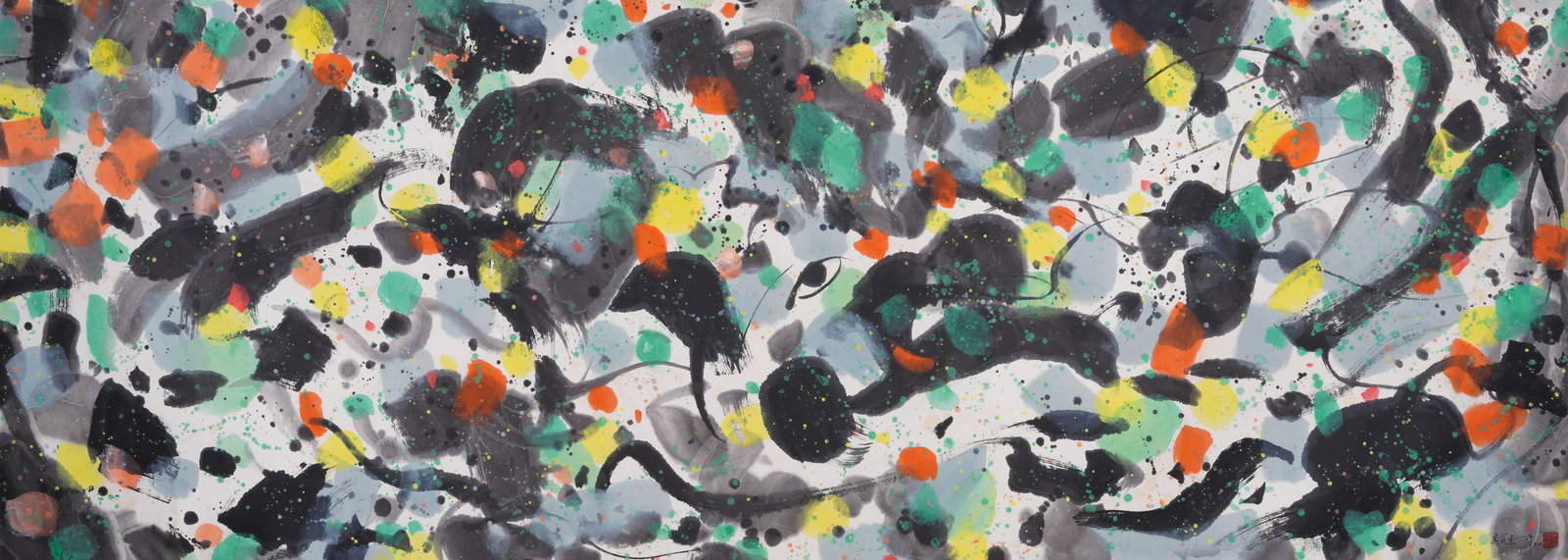 A PAINTING ON PAPER MOUNTED AS CENTRAL PANEL BY WU GUANZHONG.吳冠中: Painting on Paper Mounted as Central Panel by Wu Guanzhong.吳冠中