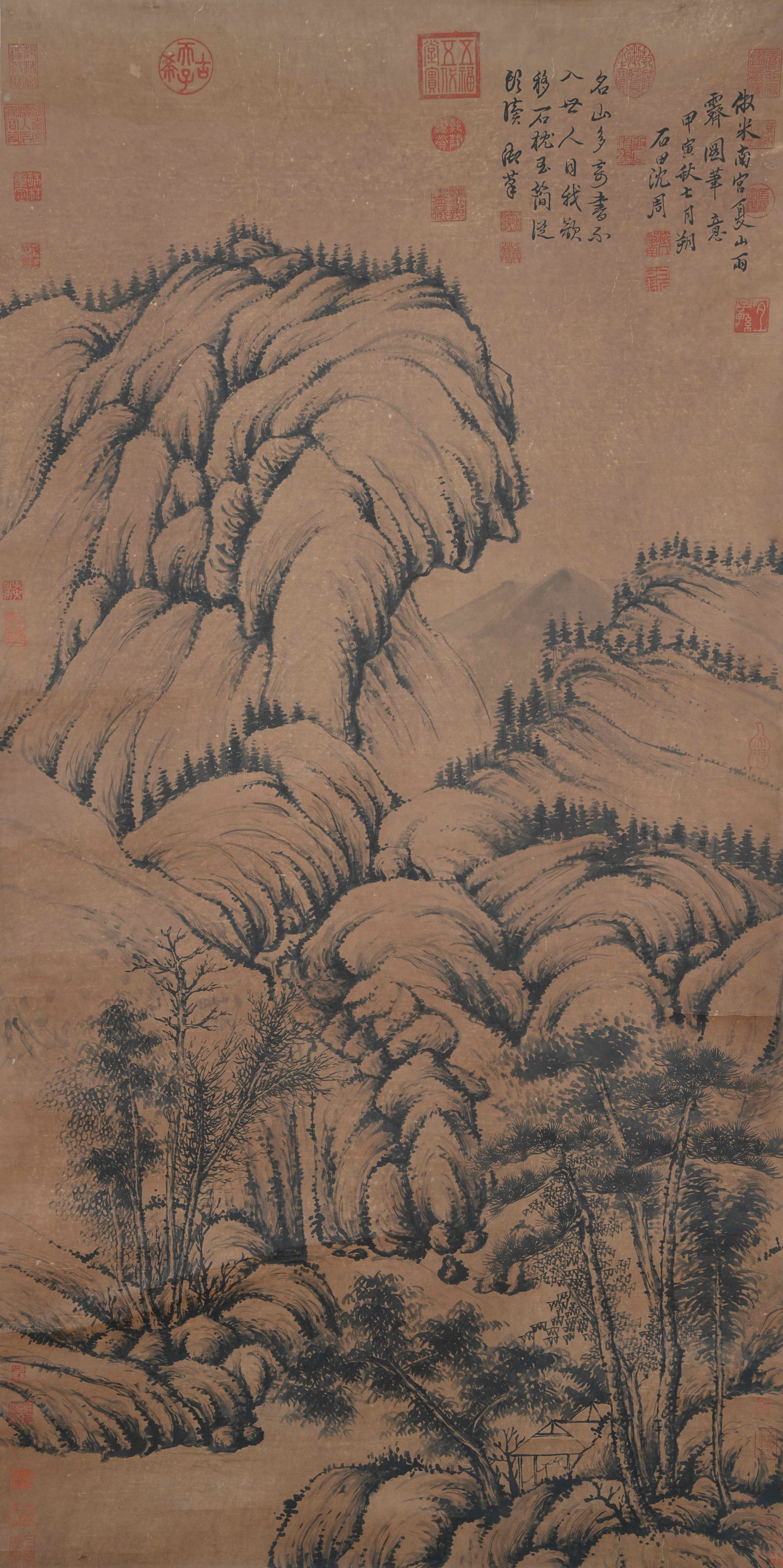 A LANDSCAPE PAINTING ON PAPER BY SHEN ZHOU.沈周: Landscape Painting on Paper by Shen Zhou.沈周