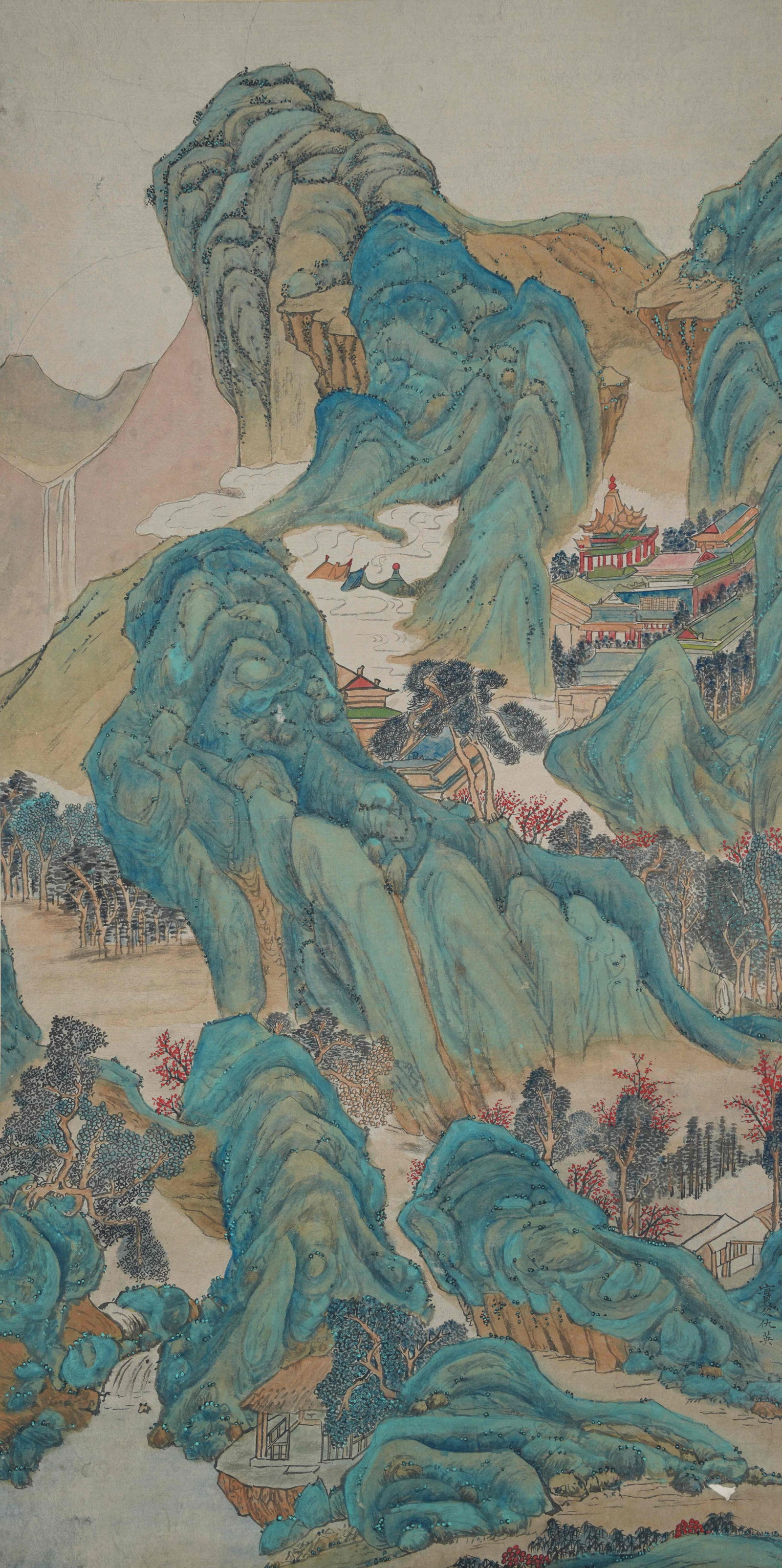 A LANDSCAPE AND PAVILION PAINTING ON PAPER BY QIU YING.仇英: Landscape and Pavilion Painting on Paper by Qiu Ying.仇英