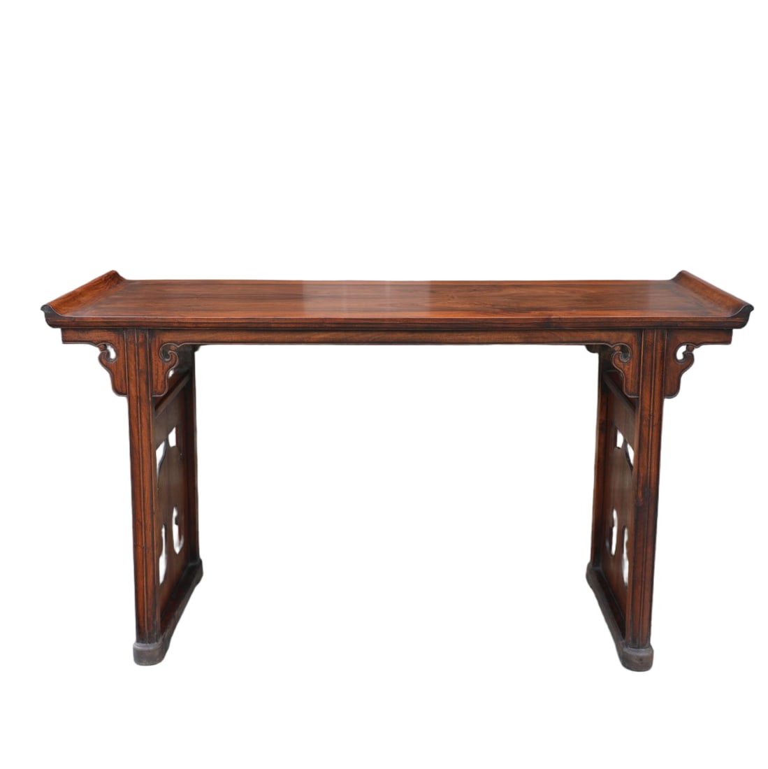 A HUANGHUALI RECESSED-HEAD TABLE CARVED WITH RUYI PATTERN: Huanghuali Recessed-head Table Carved with Ruyi Pattern