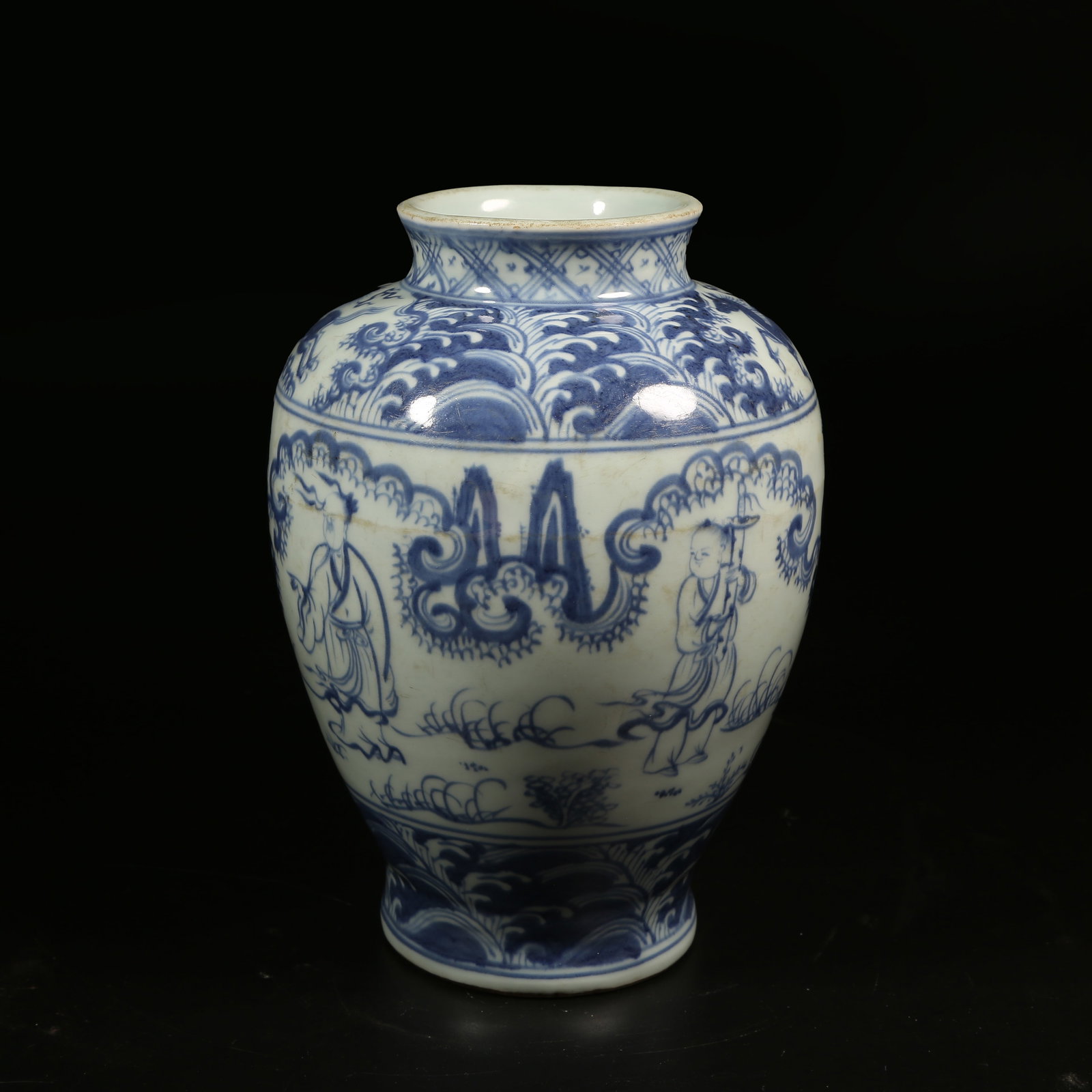 A BLUE-AND-WHITE JAR WITH FIGURES AND NARRATIVE SCENE (1 of 11)
