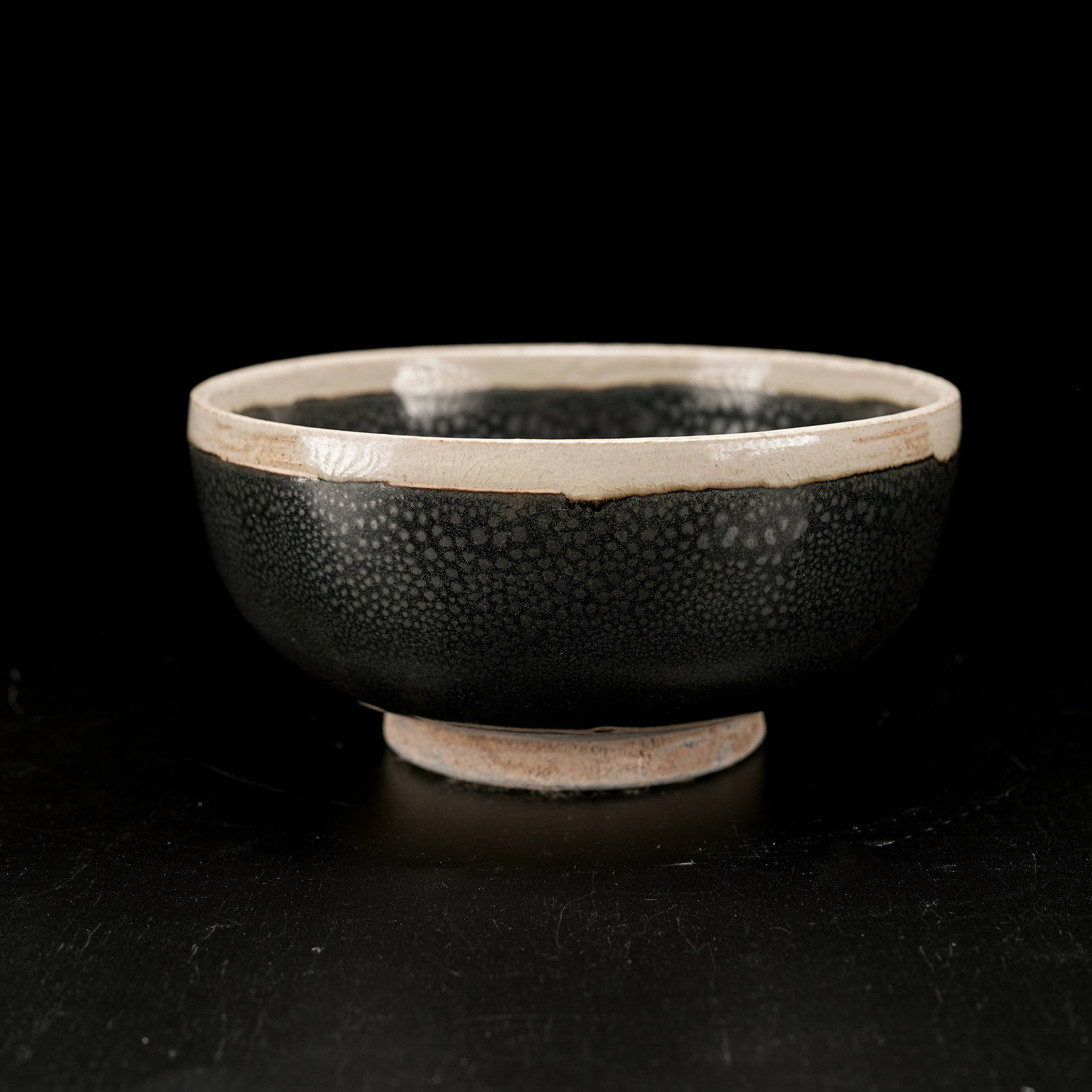 A BLACK GLAZED OIL SPOT BOWL: Black Glazed Oil Spot Bowl