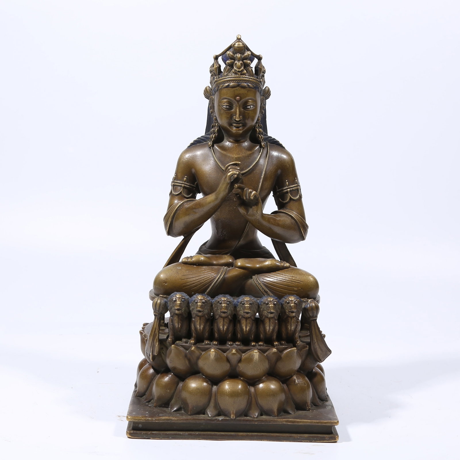 A ALLOY BRONZE SILVER-INLAID VAIROCANA STATUE: Alloy Bronze Silver-Inlaid Vairocana Statue