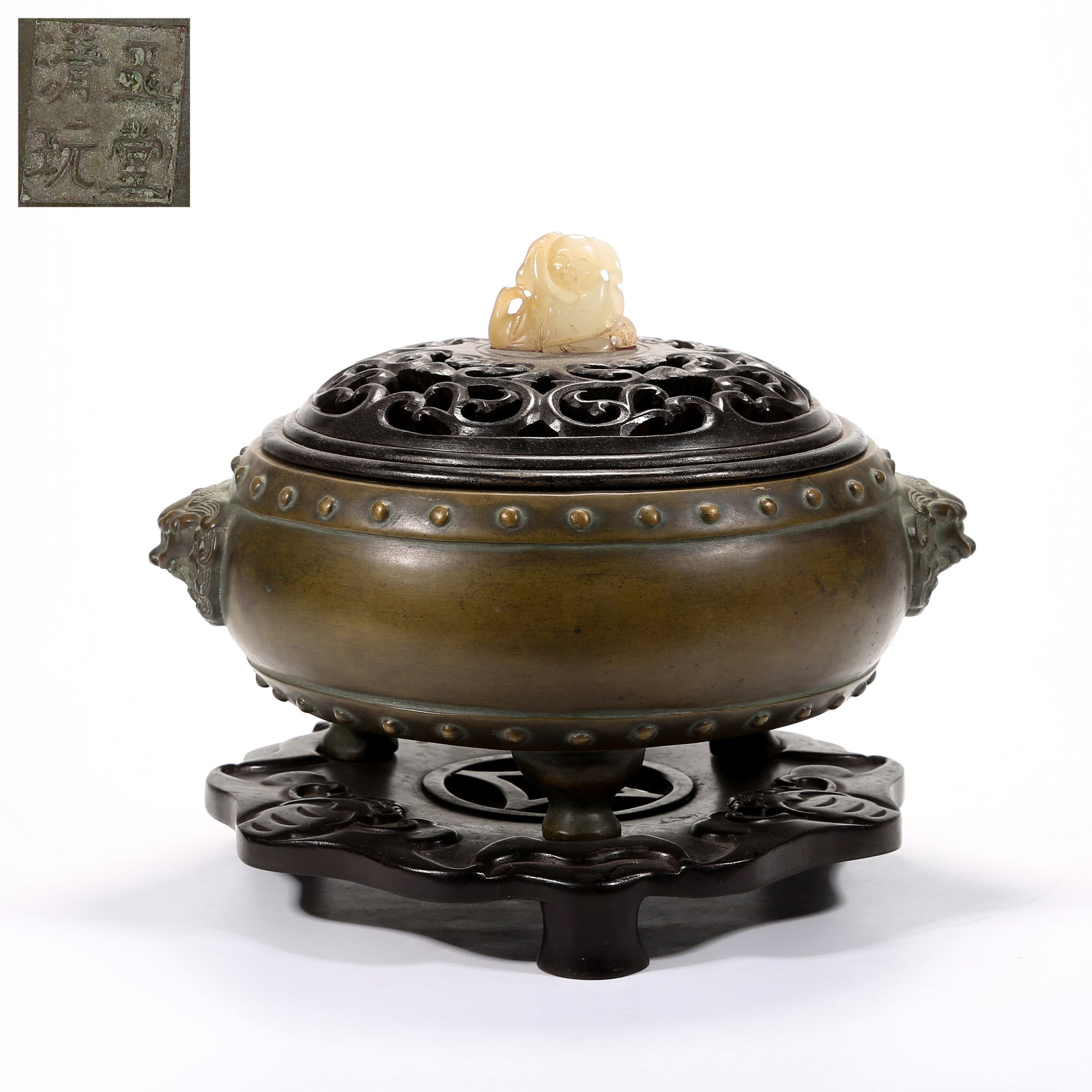 A BRONZE DRUM-SHAPED CENSER WITH LION HANDLES (1 of 8)