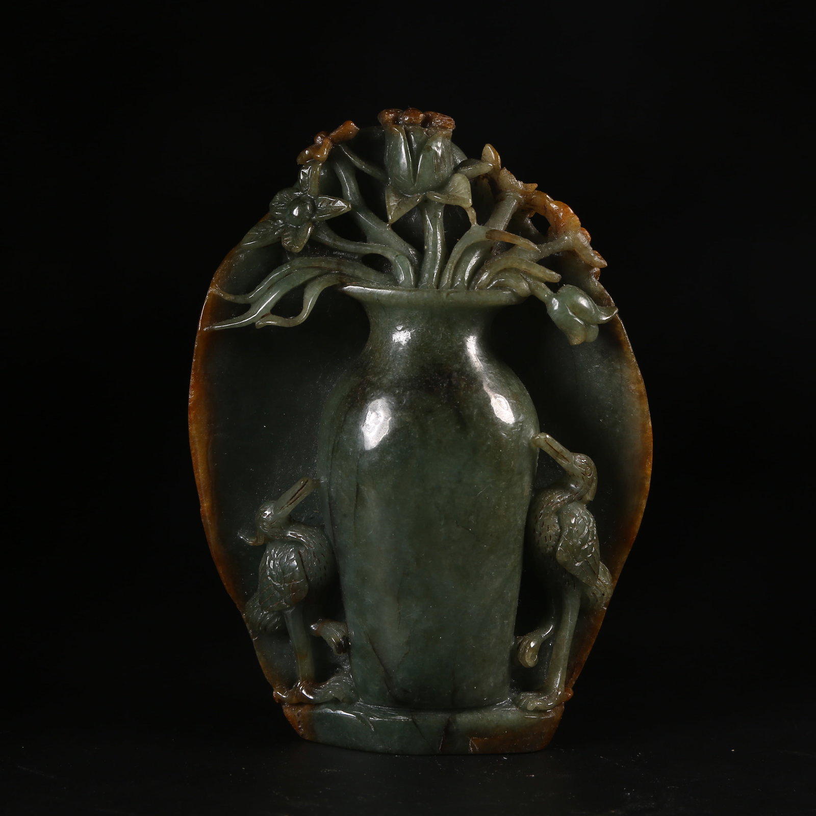 A JADEITE MOUNTAIN MODEL WITH CRANE AND FLOWER PATTERN (1 of 7)
