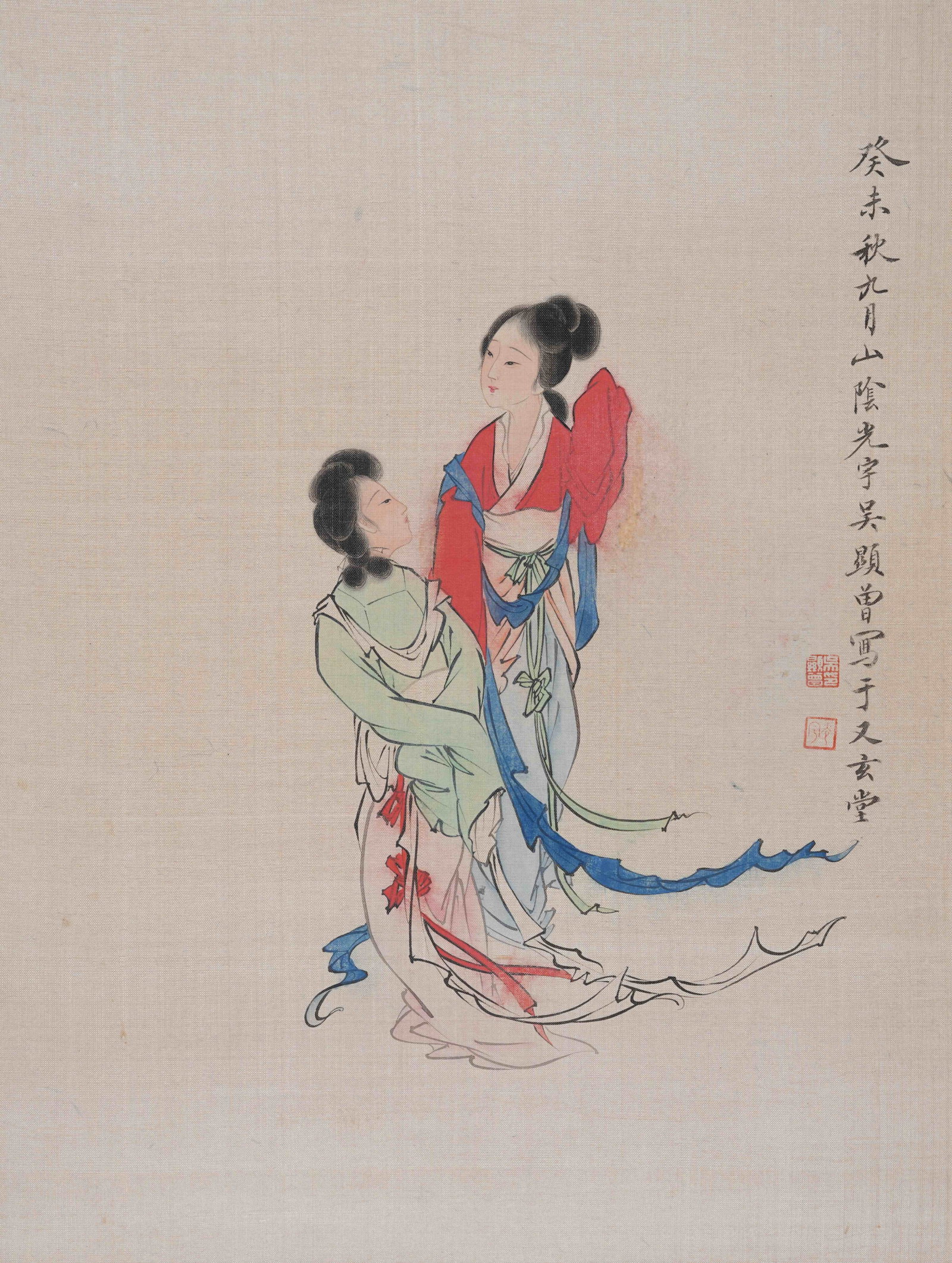 A BEAUTY PAINTING ON SILK MOUNTED MIRROR BY WU GUANGYU.吳光宇: Beauty Painting on Silk Mounted Mirror by Wu Guangyu.吳光宇