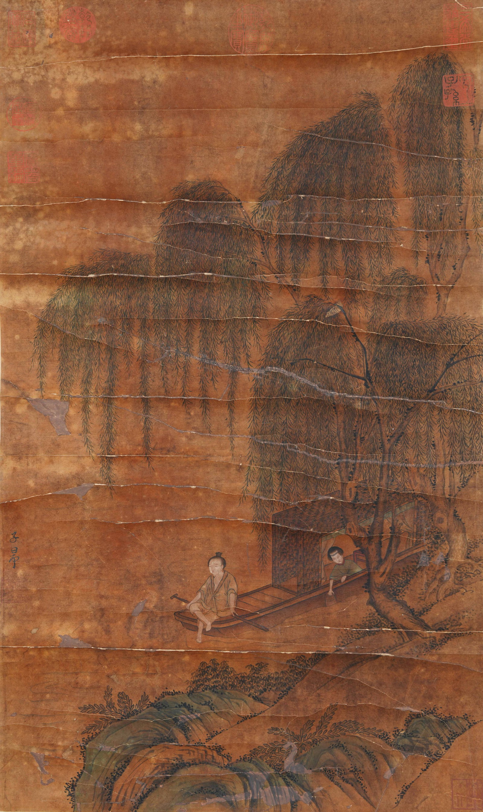 A FIGURE PAINTING ON PAPER BY ZHAO MENGFU.趙孟頫: Figure Painting on Paper by Zhao Mengfu.趙孟頫