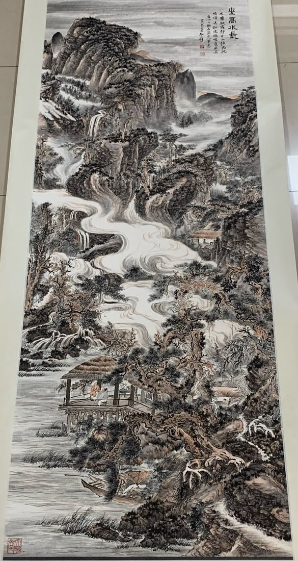 A LANDSCAPE PAINTING ON PAPER BY ZHANG DAQIAN.張大千: Landscape Painting on Paper by Zhang Daqian.張大千
