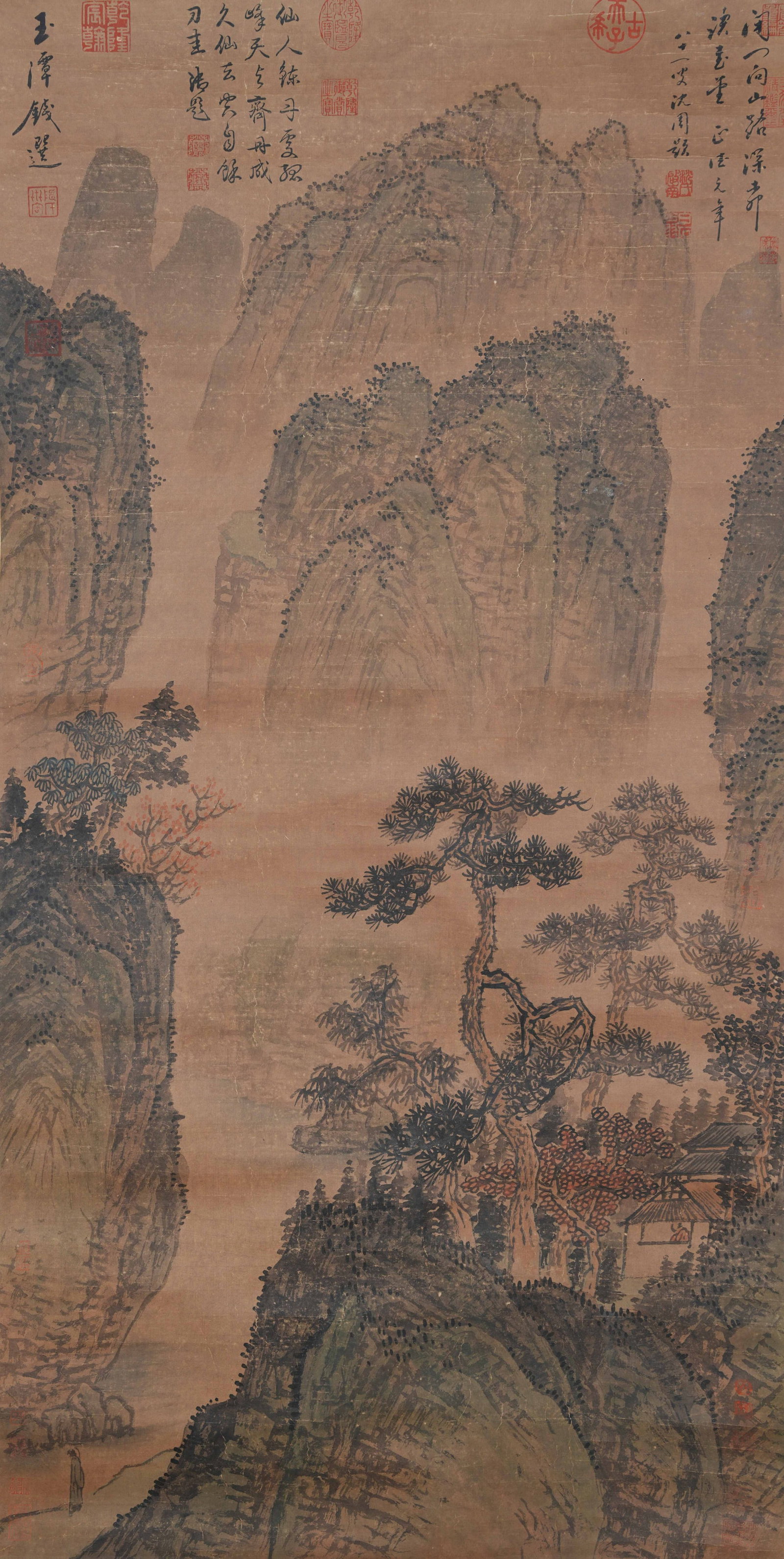 A LANDSCAPE PAINTING ON PAPER BY QIAN XUAN.錢選: Landscape Painting on Paper by Qian Xuan.錢選