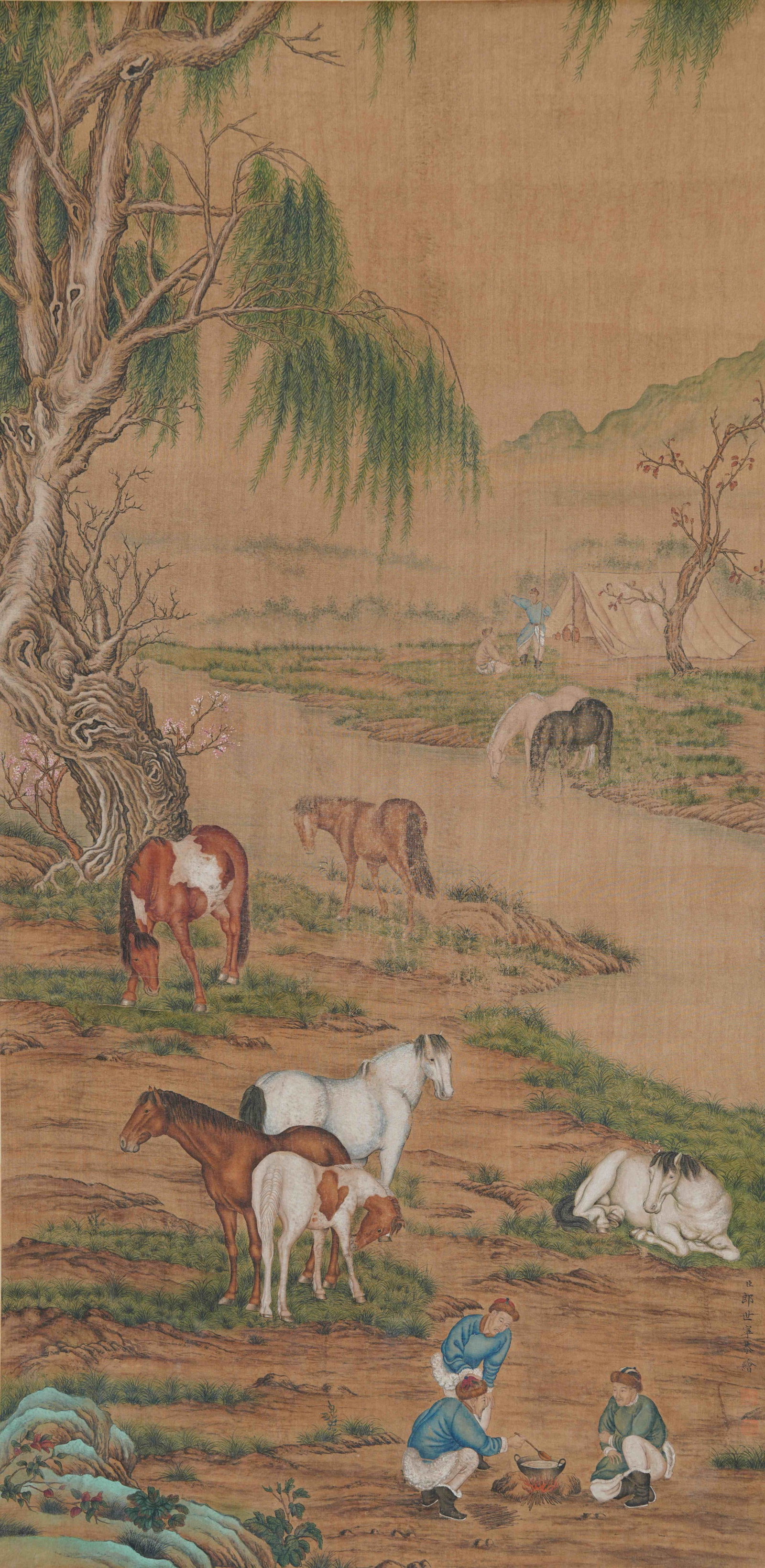 A HERDING HORSES PAINTING ON SILK BY GIUSEPPE CASTIGLIONE.郎世寧 (1 of 11)