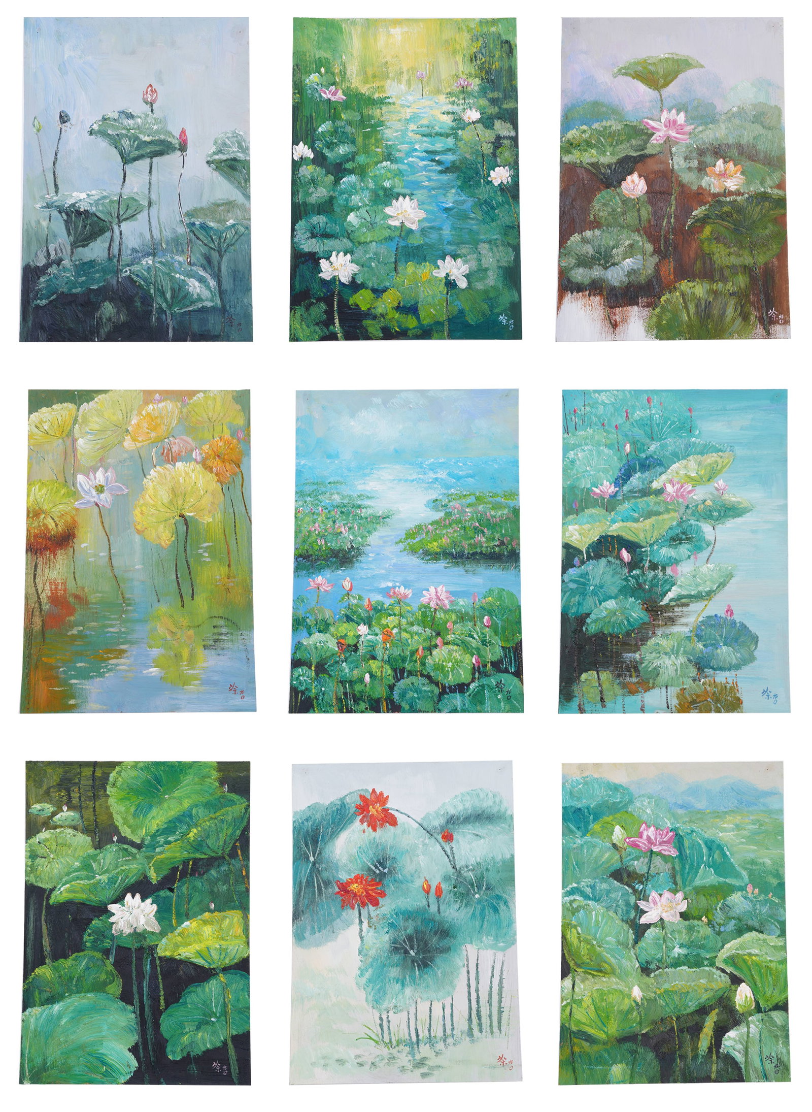 A TWENTY-PAGE LOTUS PAINTING ALBUM ON PAPER BY WU GUANZHONG.吳冠中 (1 of 12)