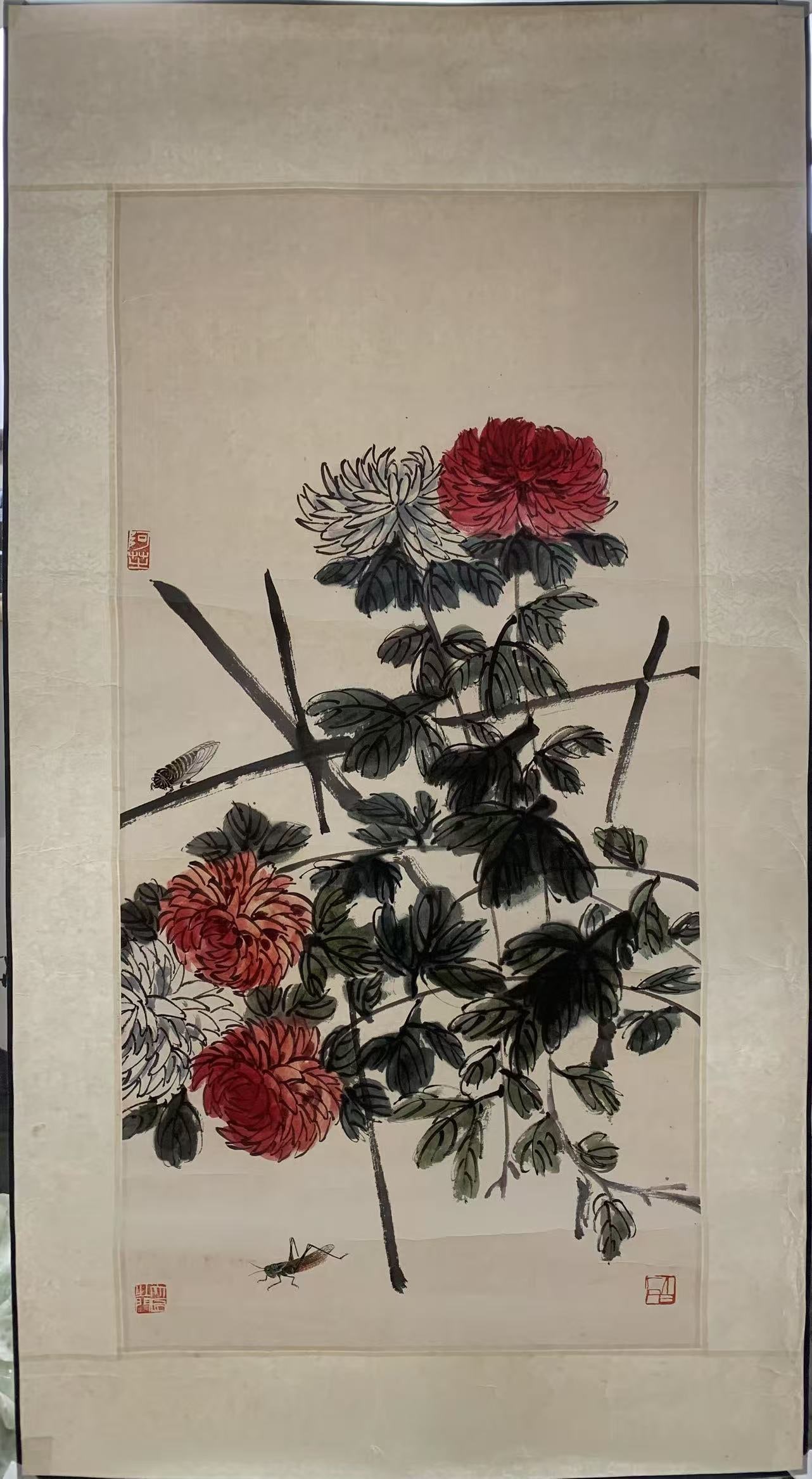 A FLOWER PAINTING ON PAPER BY QI BAISHI.齊白石: Flower Painting on Paper by Qi Baishi.齊白石