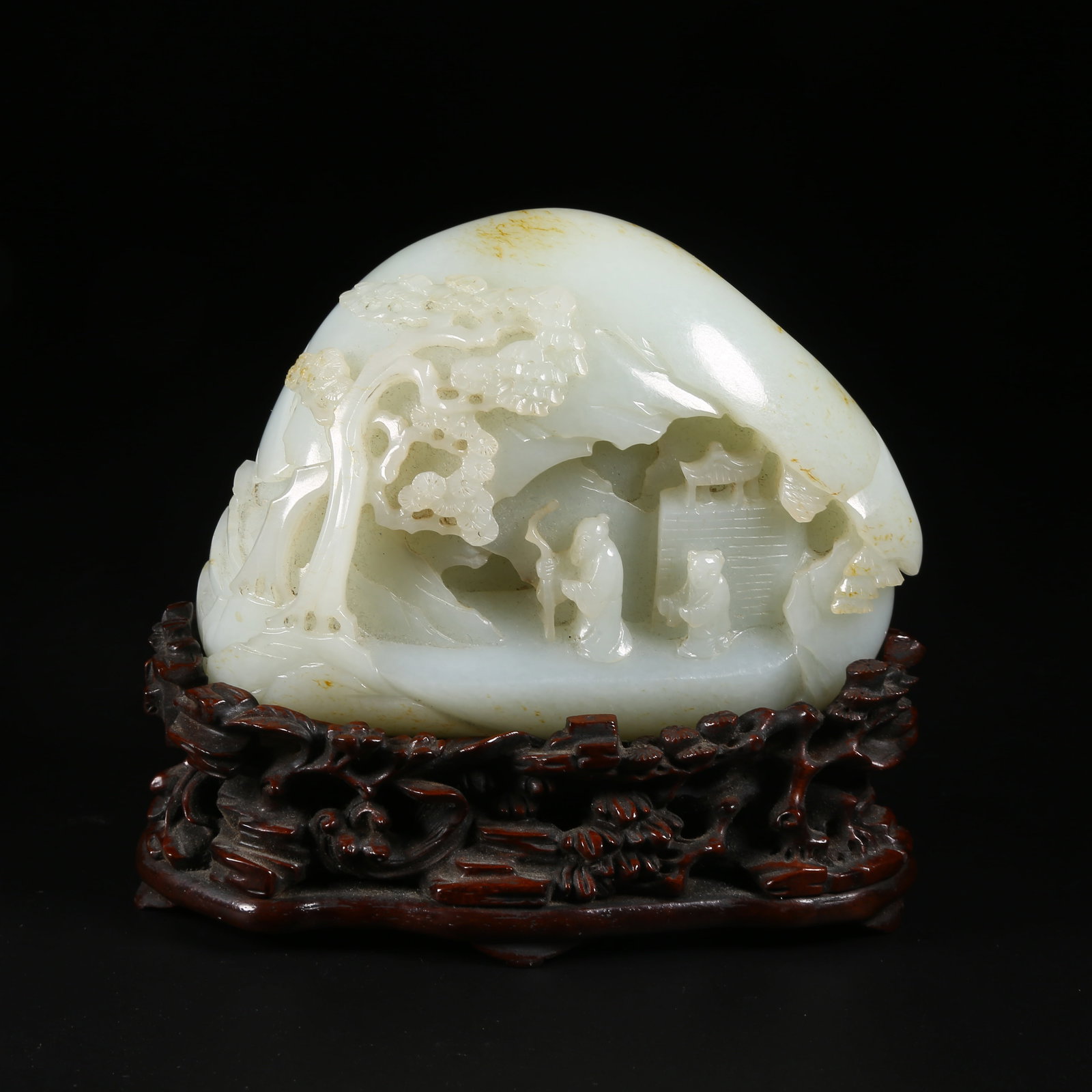 A HETIAN WHITE JADE "SCHOLAR UNDER PINE" MOUNTAIN-SHAPED ORNAMENT (1 of 8)