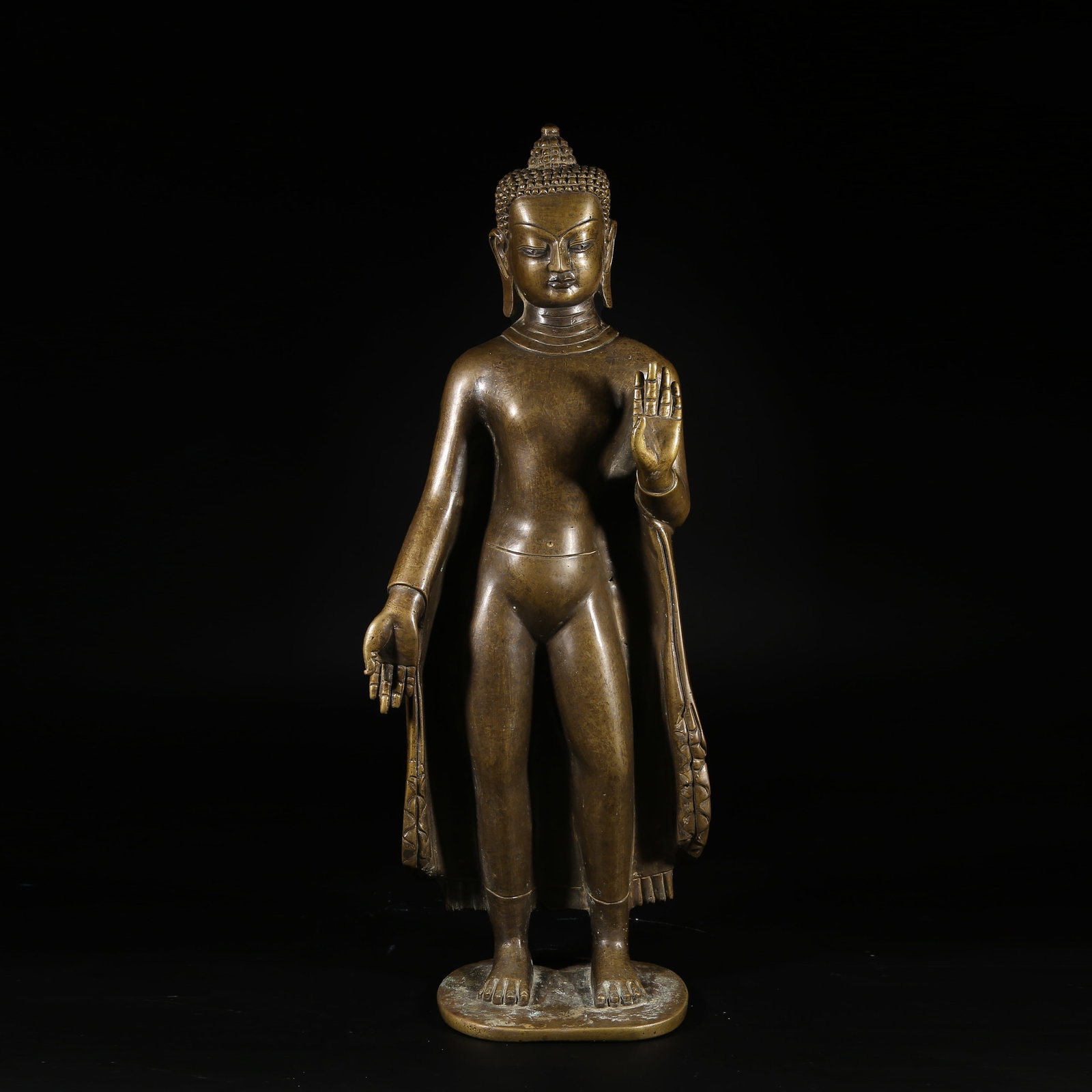 A ALLOY-BRONZE STANDING STATUE OF SHAKYAMUNI: Alloy-Bronze Standing Statue of Shakyamuni