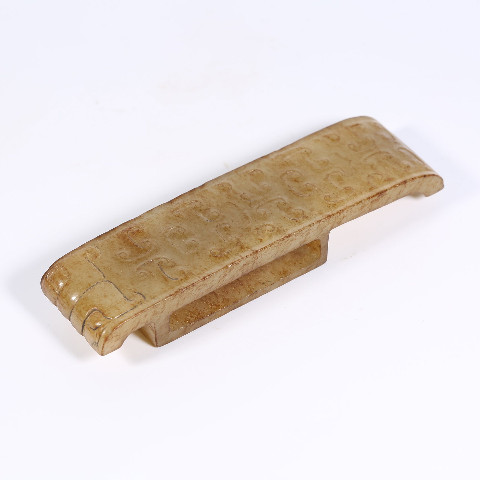 A ANCIENT JADE SWORD FITTING WITH INTERLINKED CLOUD MOTIF: Ancient Jade Sword Fitting with Interlinked Cloud Motif
