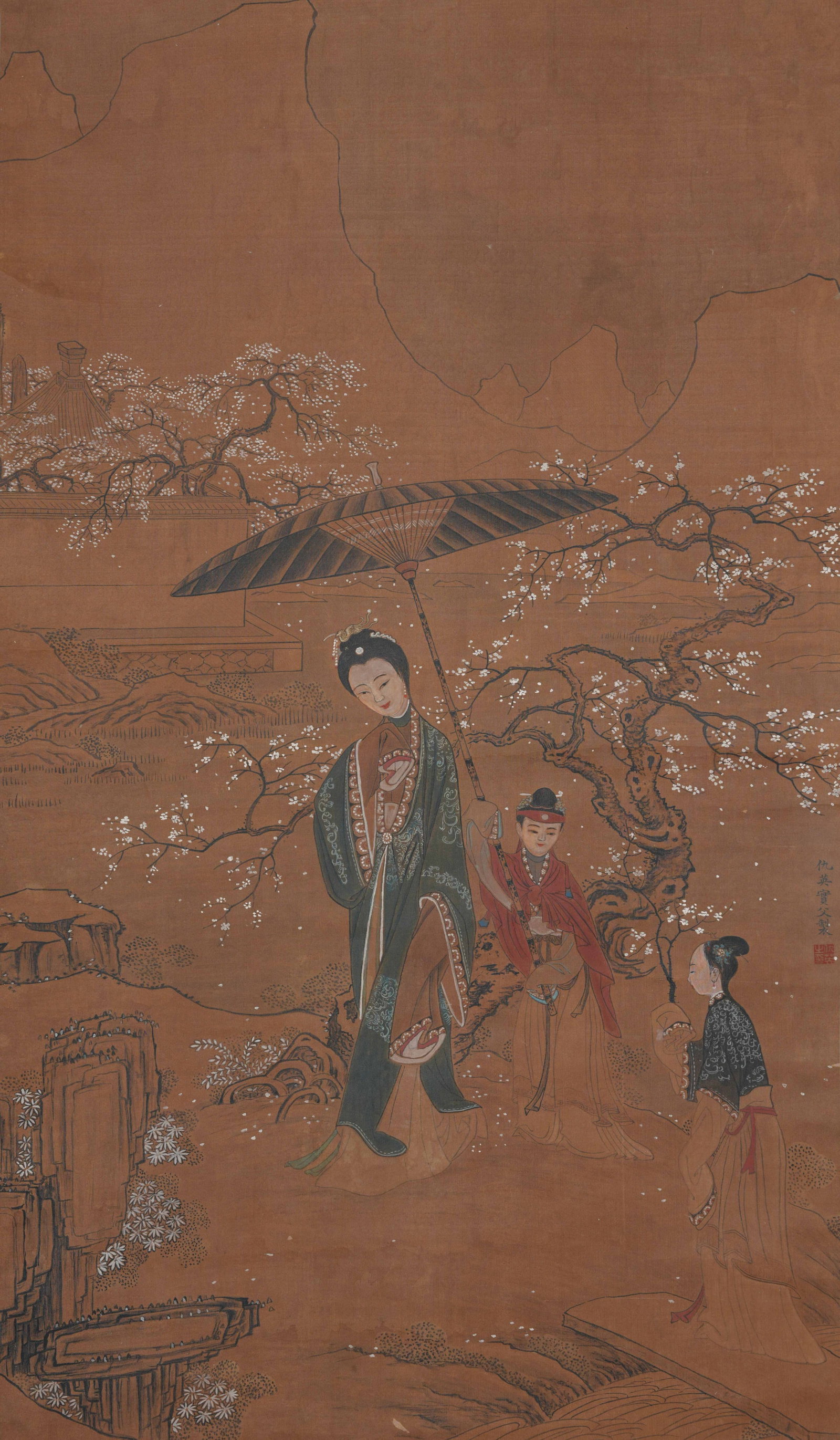 A FIGURE PAINTING ON SILK BY QIU YING.仇英: Figure Painting on Silk by Qiu Ying.仇英