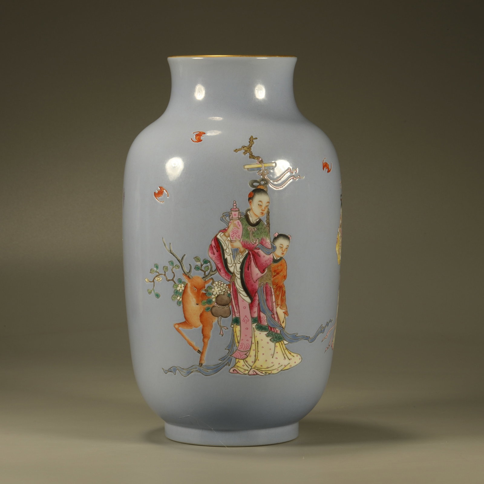 A FAMILLE ROSE LANTERN VASE WITH FIGURE AND POEM INSCRIPTION PATTERN (1 of 6)