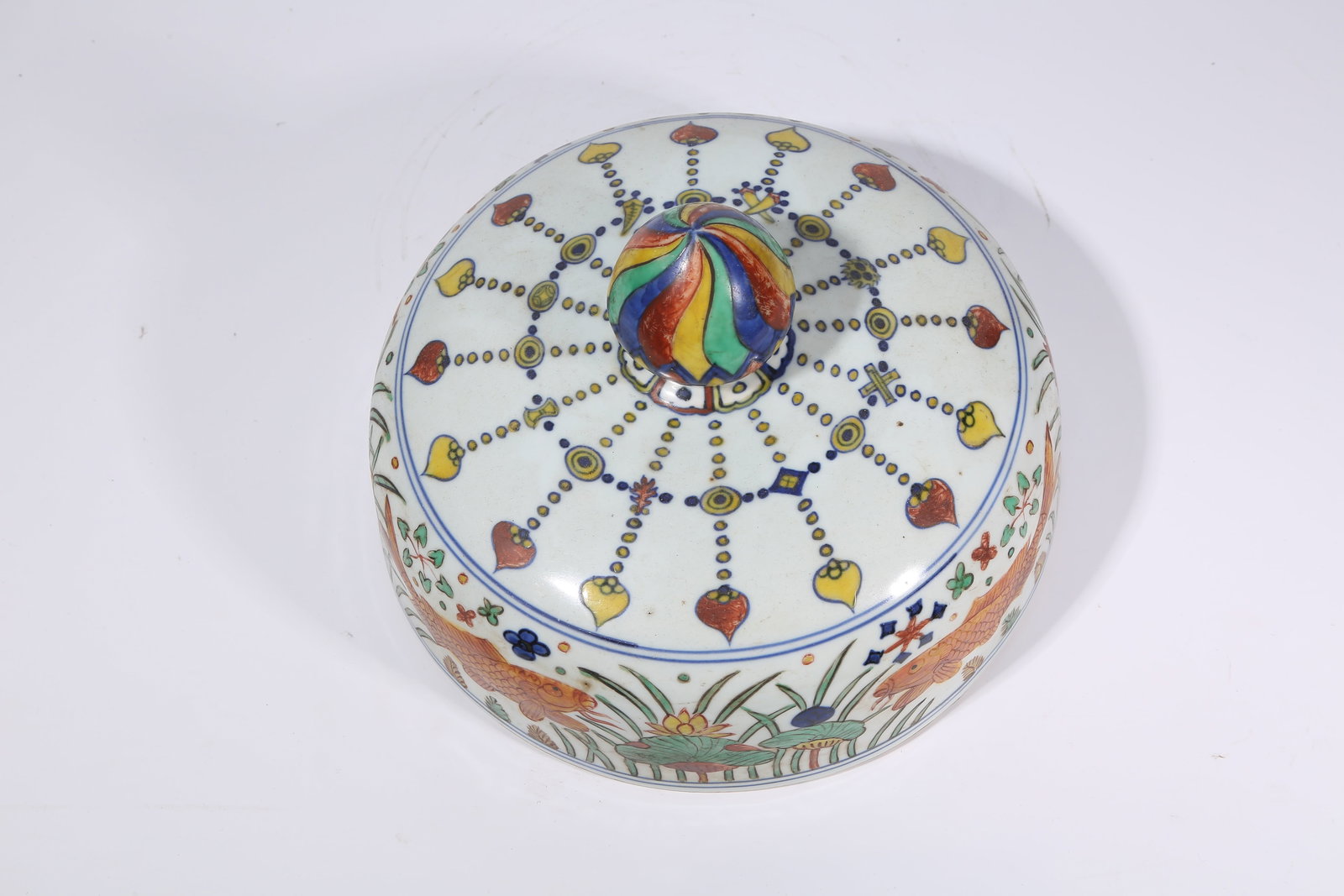 A WUCAI FISH AND ALGAE PATTERN LARGE JAR - 9