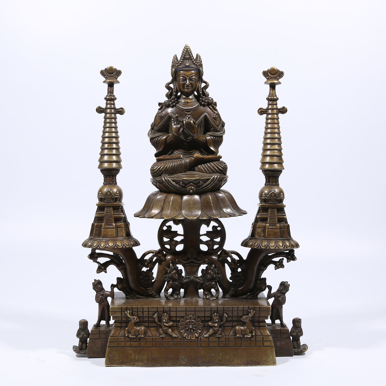 A ALLOY BRONZE CROWNED SHAKYAMUNI STATUE: Alloy Bronze Crowned Shakyamuni Statue