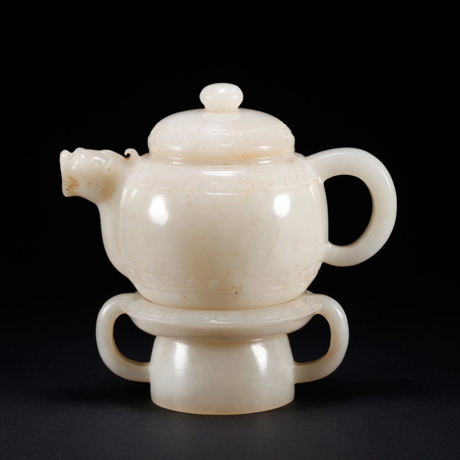 A HETIAN JADE DRAGON-HEAD EWER: Hetian Jade Dragon-Head Ewer