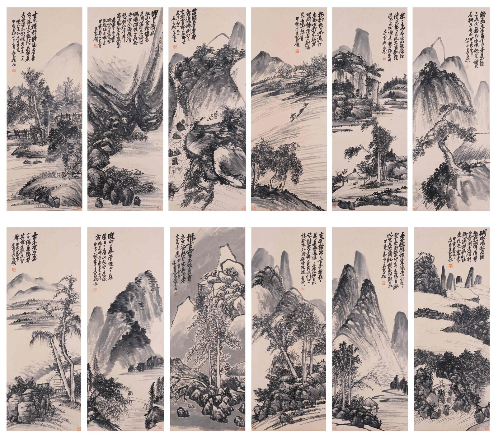 A TWELVE LANDSCAPE PAINTINGS ON PAPER BY WU CHANGSHUO.吳昌碩 (1 of 20)