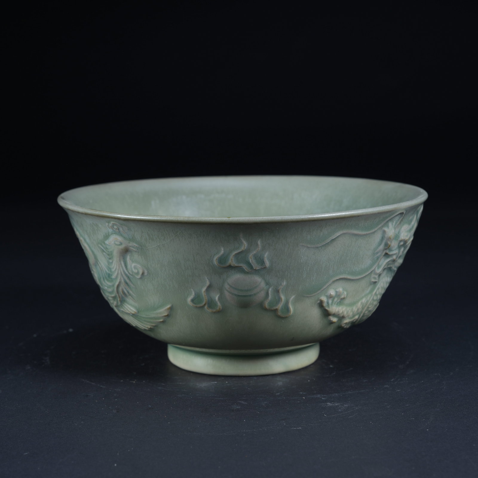 A YINGQING GLAZED DRAGON AND PHOENIX PATTERN BOWL: Yingqing Glazed Dragon and Phoenix Pattern Bowl