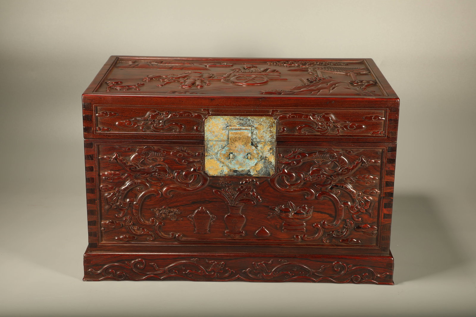 A HUANGHUALI BOOK CHEST CARVED WITH FIGURE PATTERN (1 of 6)