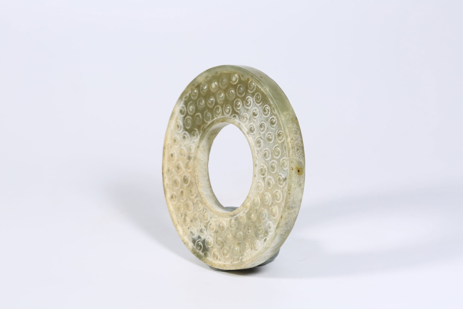 A ANCIENT JADE SMALL BI DISK WITH GRAIN PATTERN - 5