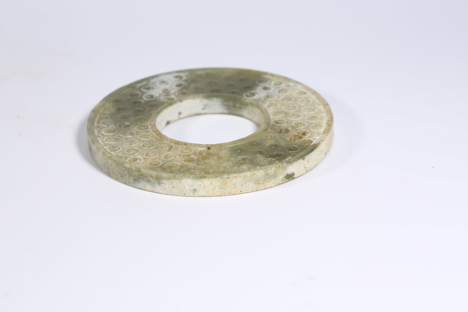 A ANCIENT JADE SMALL BI DISK WITH GRAIN PATTERN - 7