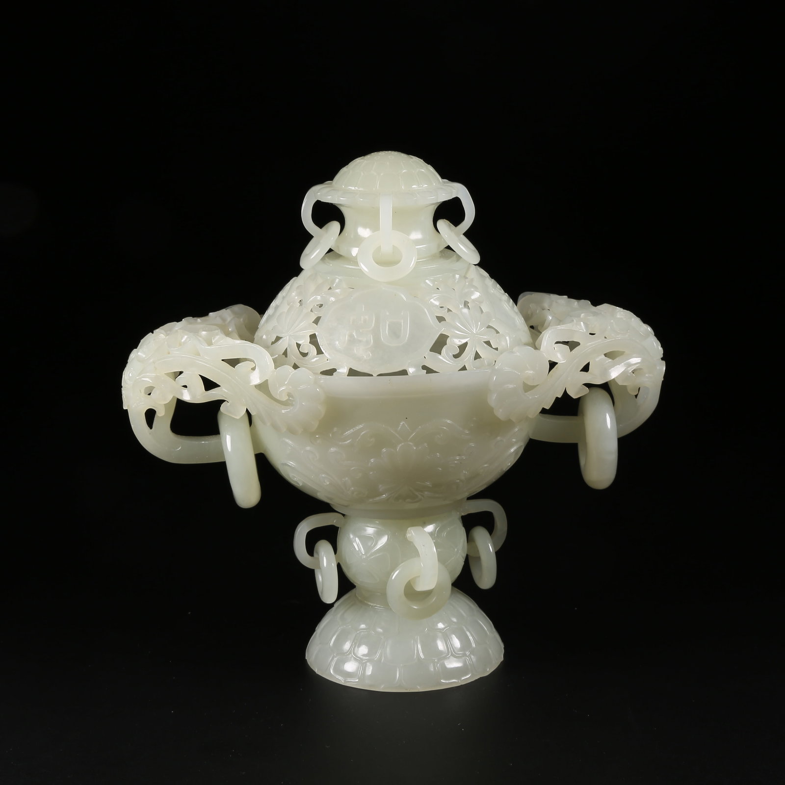 A HETIAN WHITE JADE HINGED-HANDLE CENSER: Hetian White Jade Hinged-Handle Censer