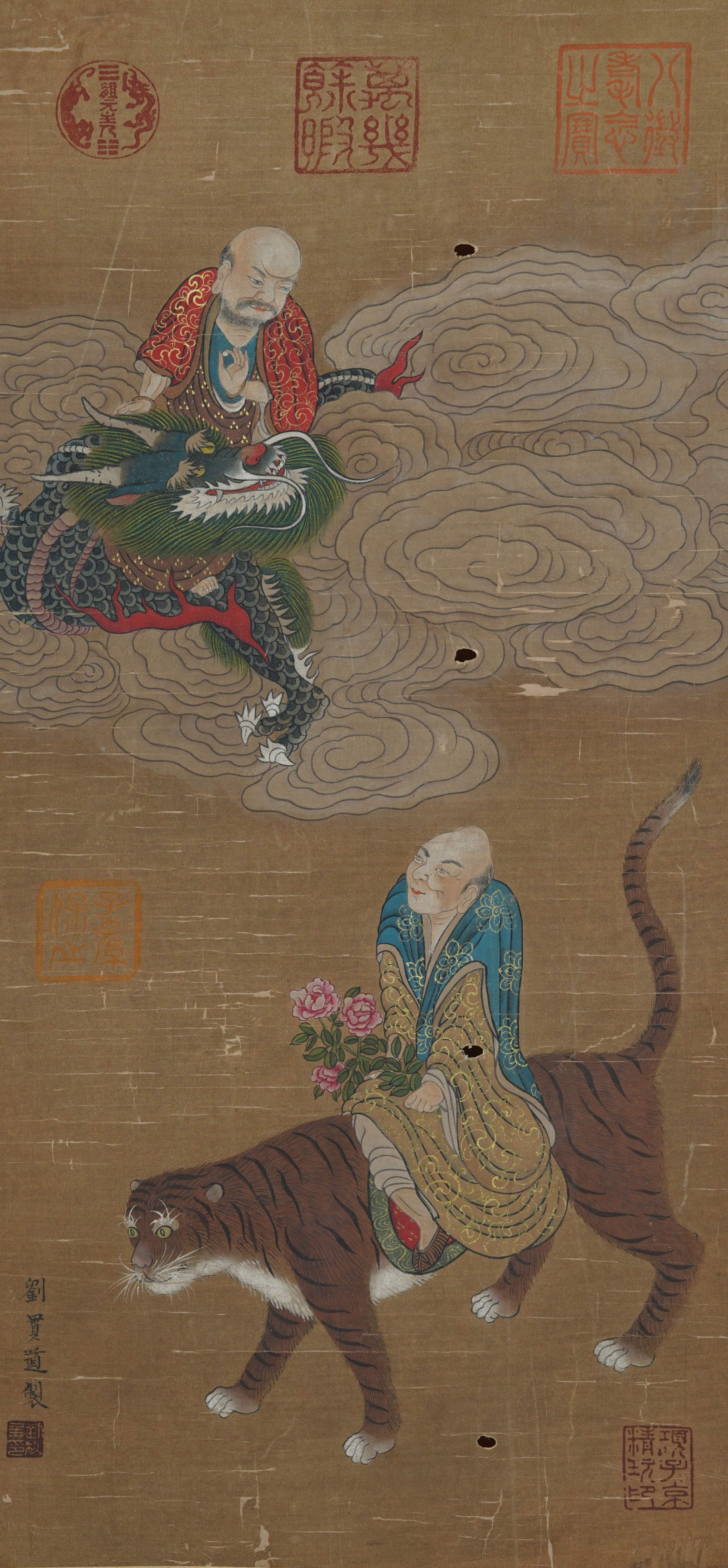 A ARHAT PAINTING ON SILK BY LIU GUANDAO.劉貫道: Arhat Painting on Silk by Liu Guandao.劉貫道