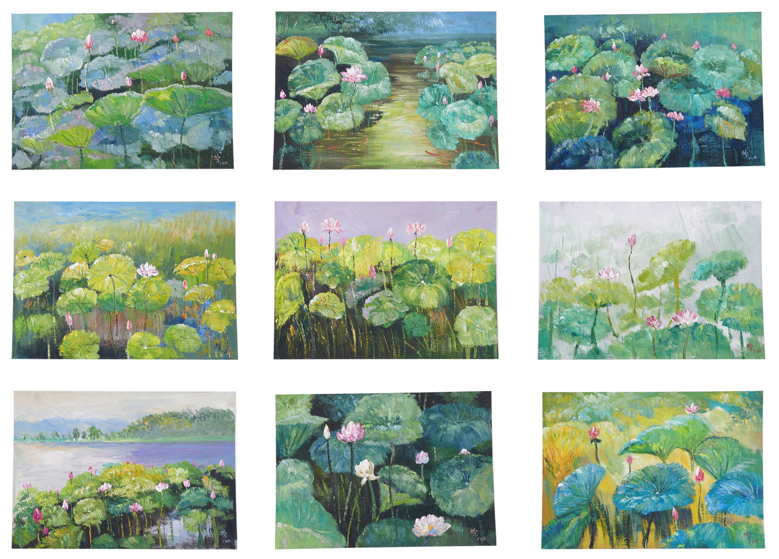 A TWENTY-PAGE LOTUS PAINTING ALBUM ON PAPER BY WU GUANZHONG.吳冠中: Twenty-page Lotus Painting Album on Paper by Wu Guanzhong.吳冠中