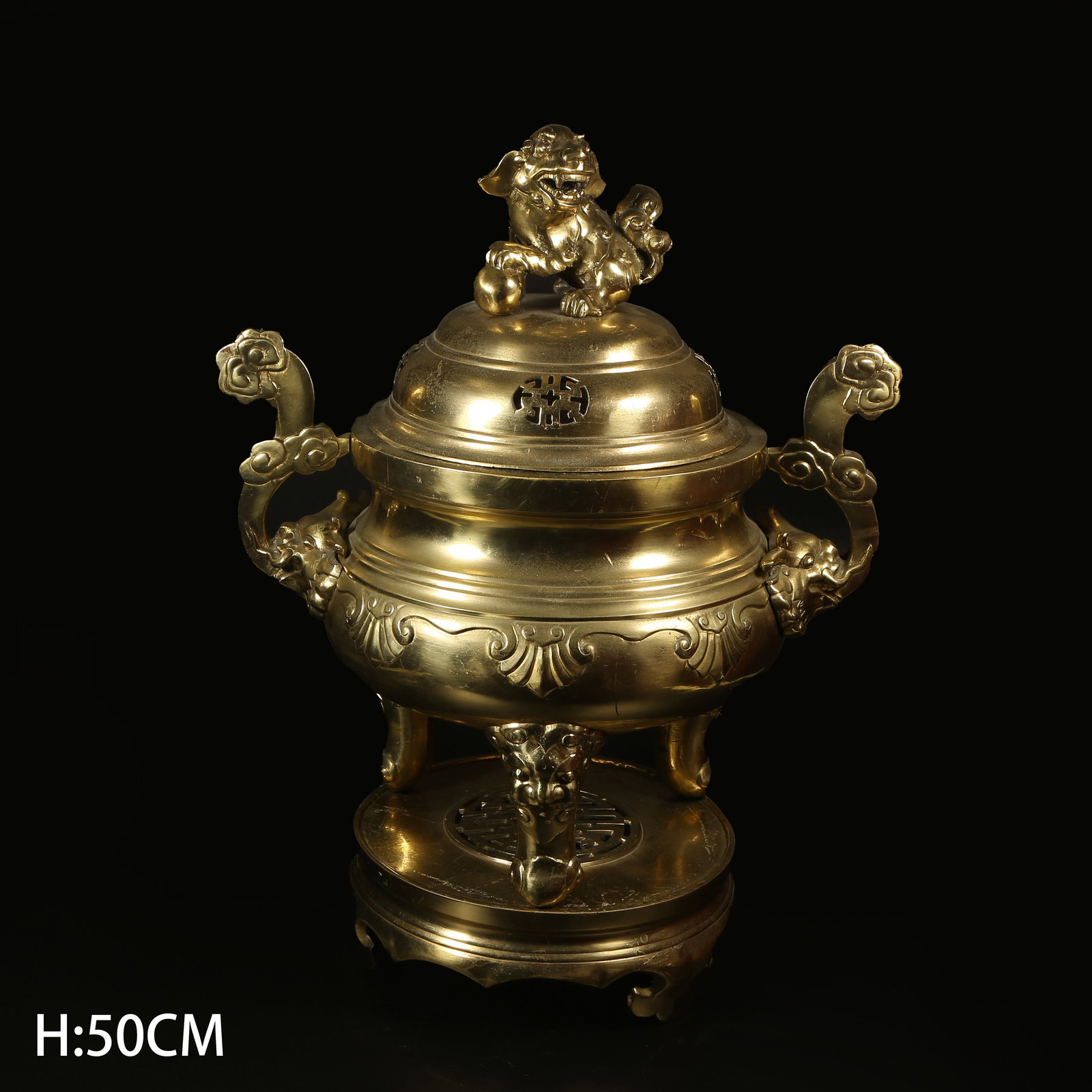 A BRONZE TRIPOD INCENSE BURNER WITH BEAST HANDLES: Bronze Tripod Incense Burner with Beast Handles