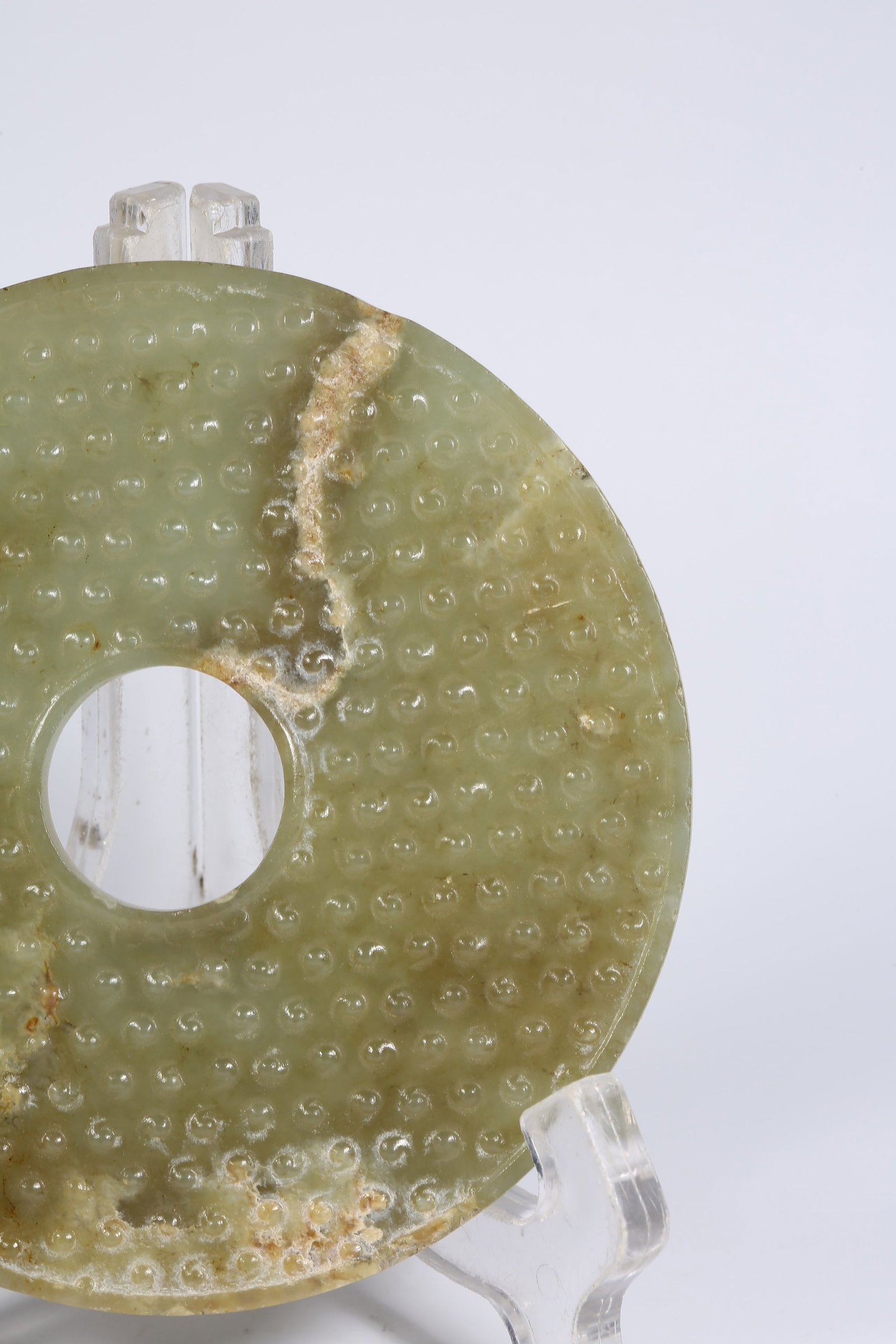 A ANCIENT JADE BI DISK WITH GRAIN PATTERN - 4