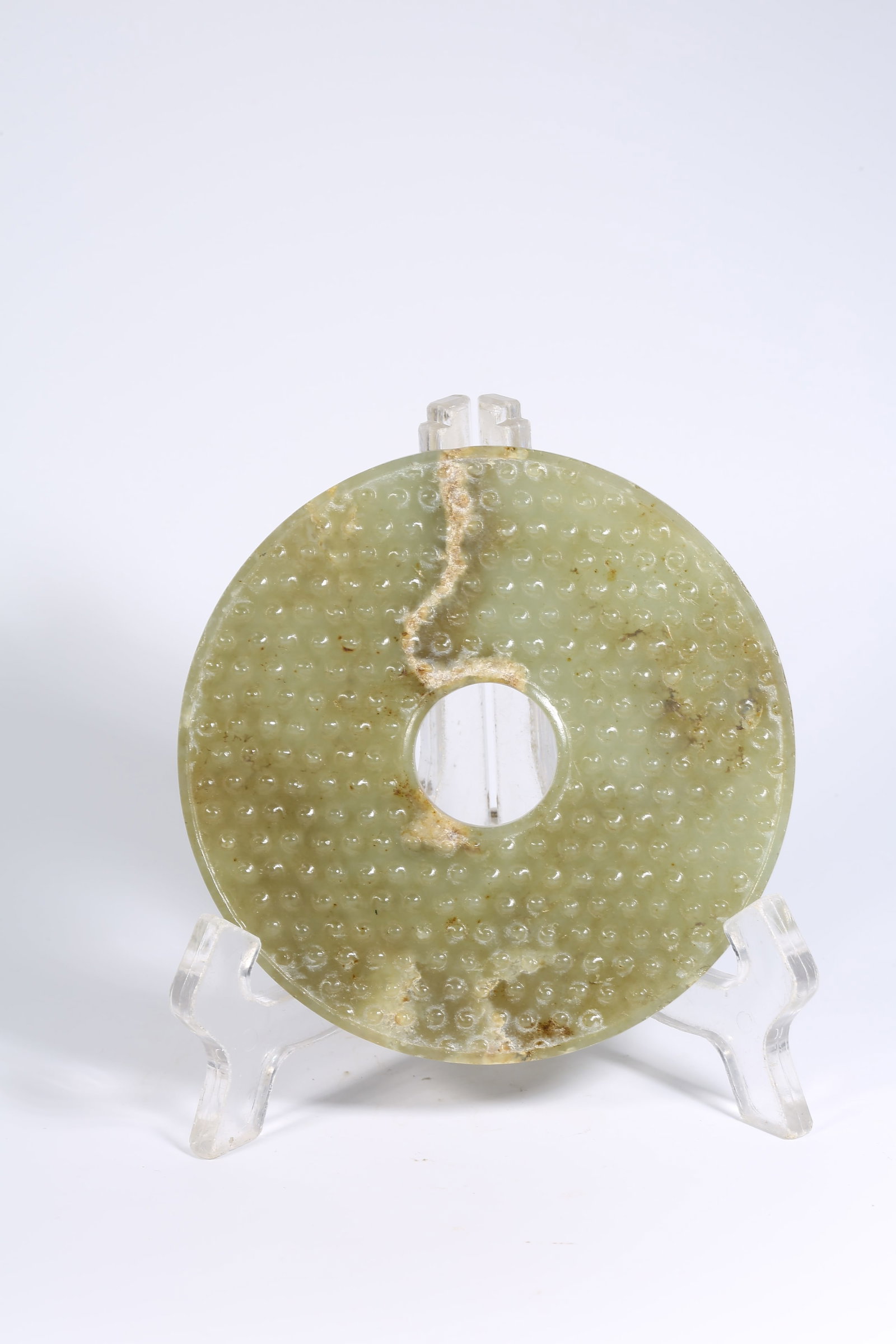 A ANCIENT JADE BI DISK WITH GRAIN PATTERN - 8
