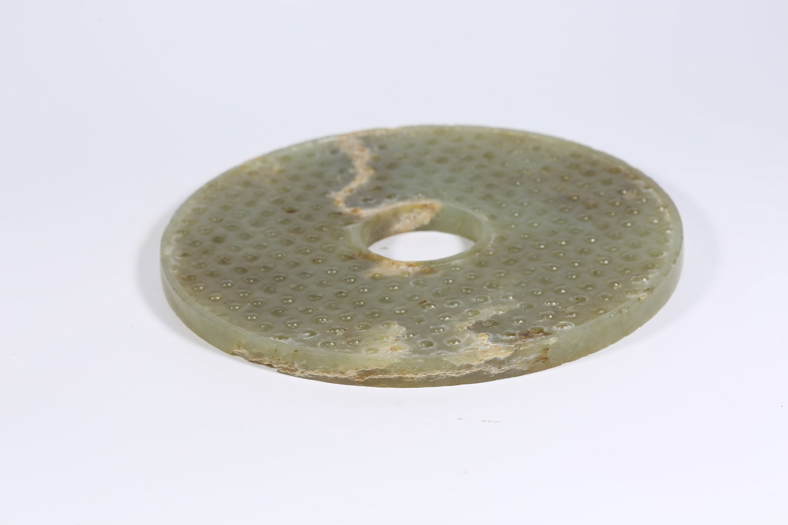 A ANCIENT JADE BI DISK WITH GRAIN PATTERN - 9