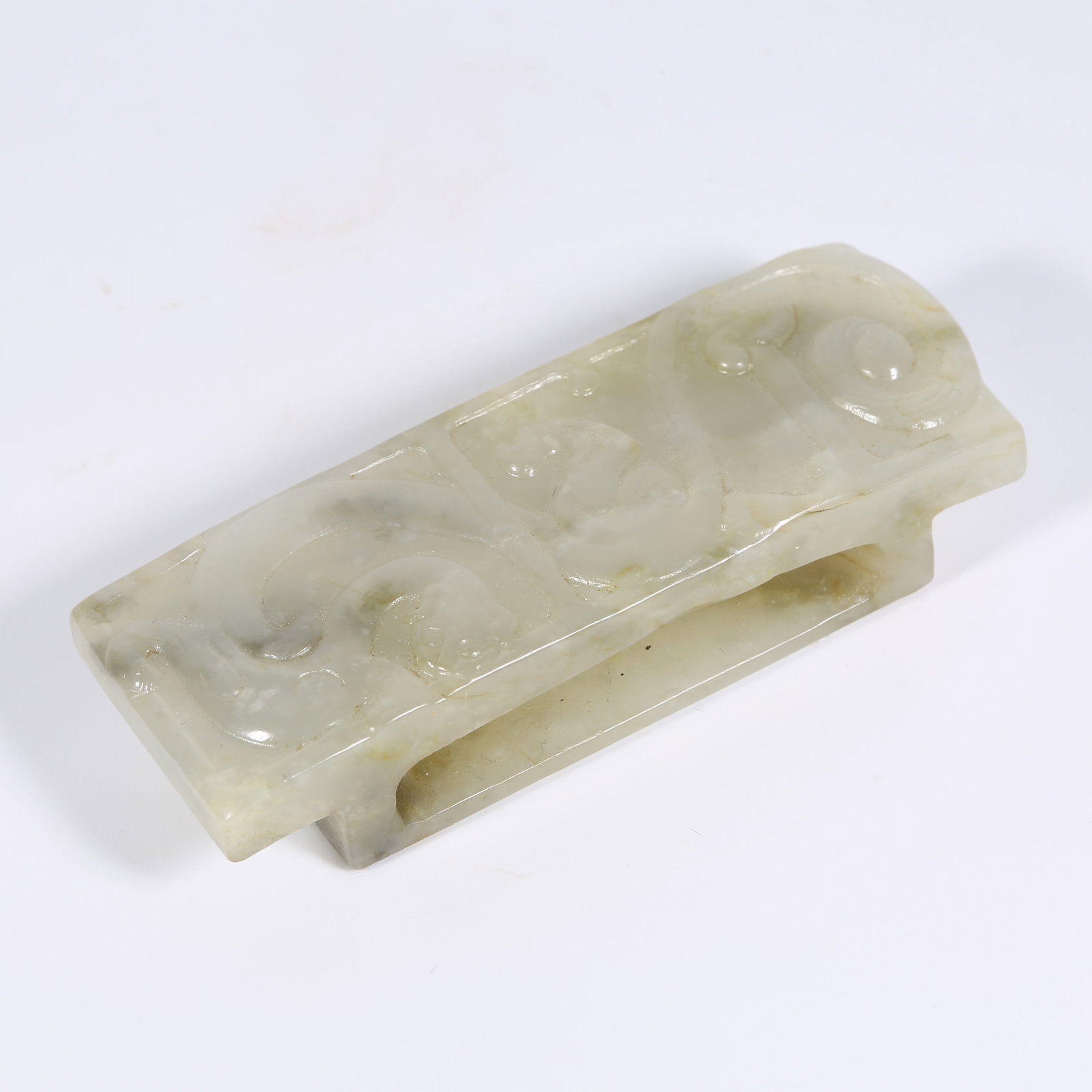 A ANCIENT JADE SWORD FITTING WITH CHI-DRAGON MOTIF: Ancient Jade Sword Fitting with Chi-Dragon Motif
