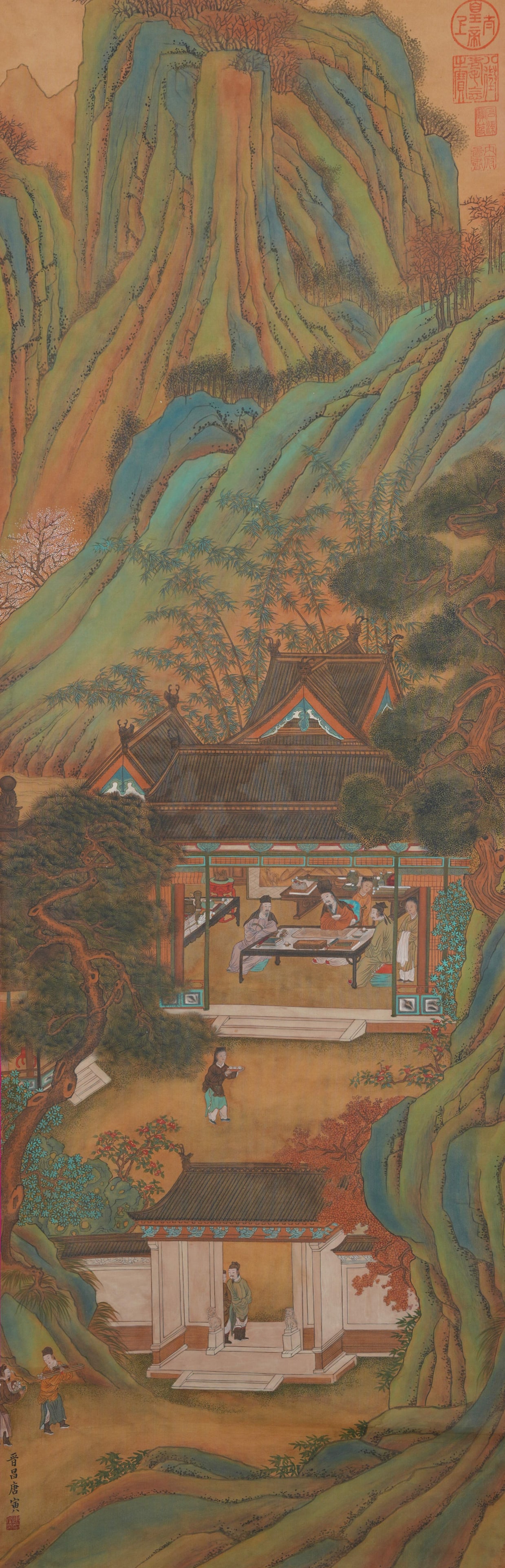 A FIGURE PAINTING ON SILK BY TANG BOHU.唐伯虎: Figure Painting on Silk by Tang Bohu.唐伯虎