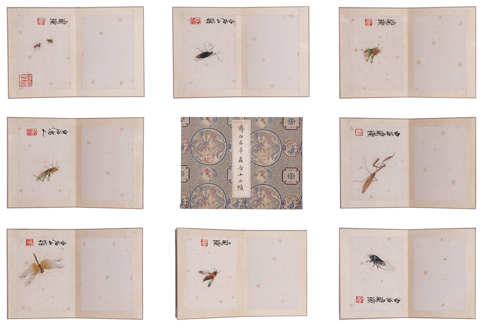 A TWELVE-PAGE ALBUM OF GRASS AND INSECT PAINTINGS ON PAPER BY QI BAISHI.齊白石 (1 of 14)