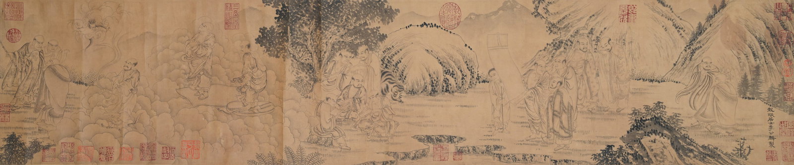 A ARHAT PAINTING ON PAPER BY LI GONGLIN.李公麟: Arhat Painting on Paper by Li Gonglin.李公麟