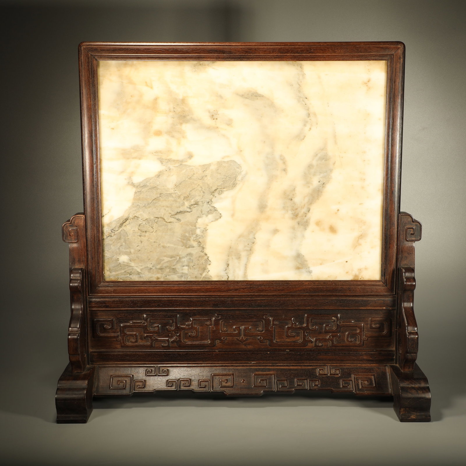 A RED SANDALWOOD TABLE SCREEN INLAID WITH MARBLE (1 of 5)
