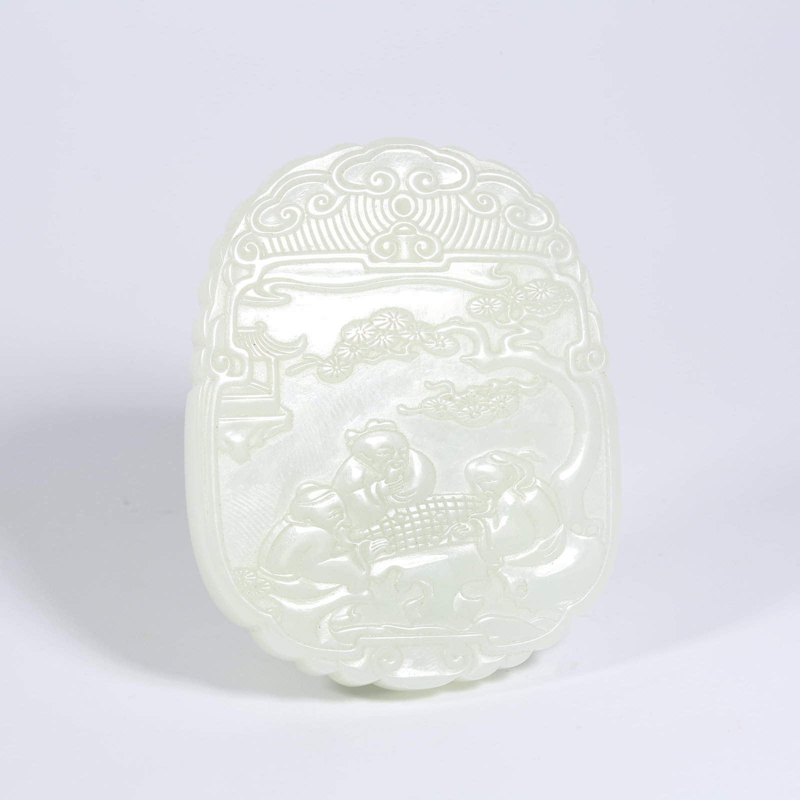 A HETIAN WHITE JADE PLAQUE DEPICTING "PLAYING CHESS" SCENE (1 of 8)