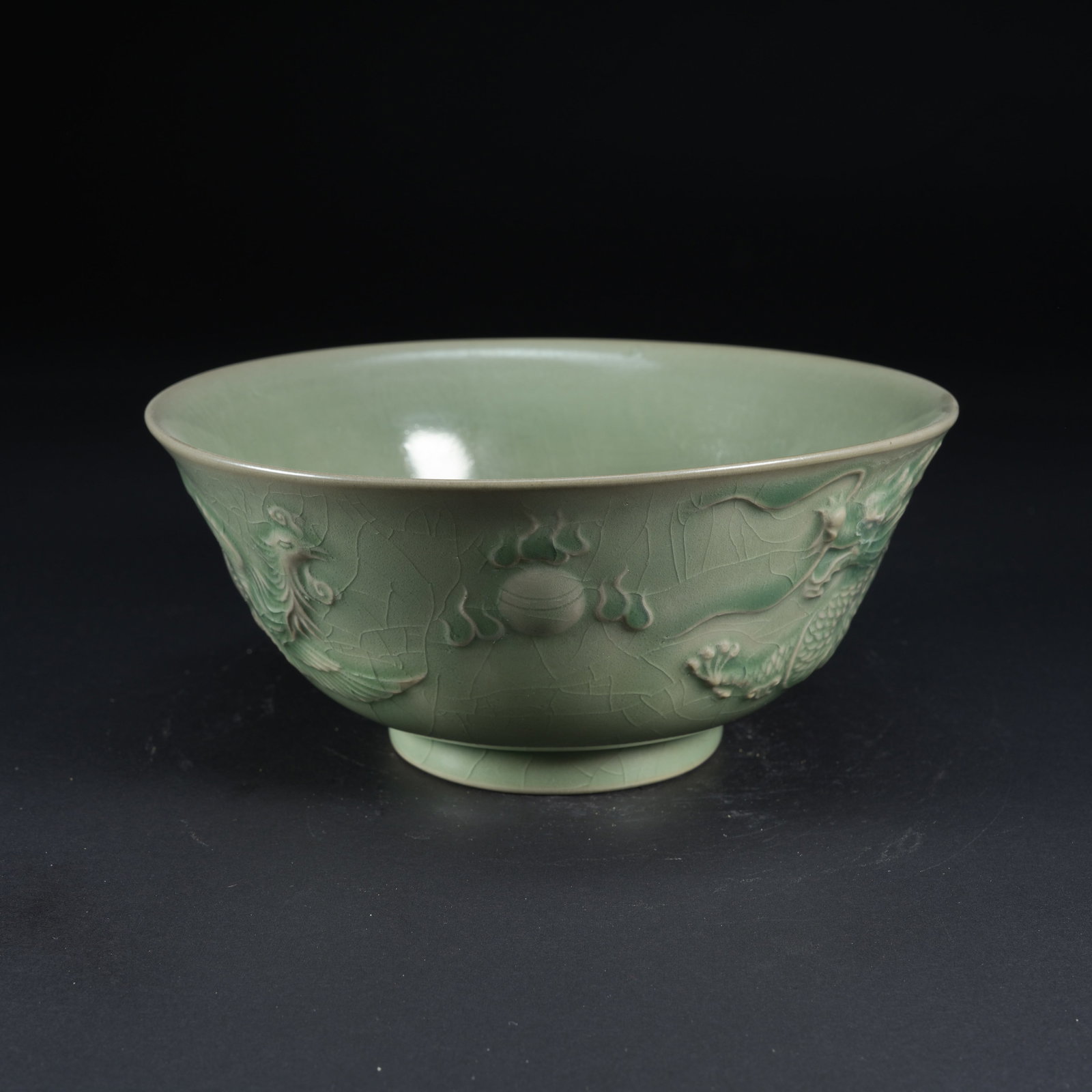 A YINGQING GLAZED DRAGON AND PHOENIX PATTERN LARGE BOWL (1 of 9)