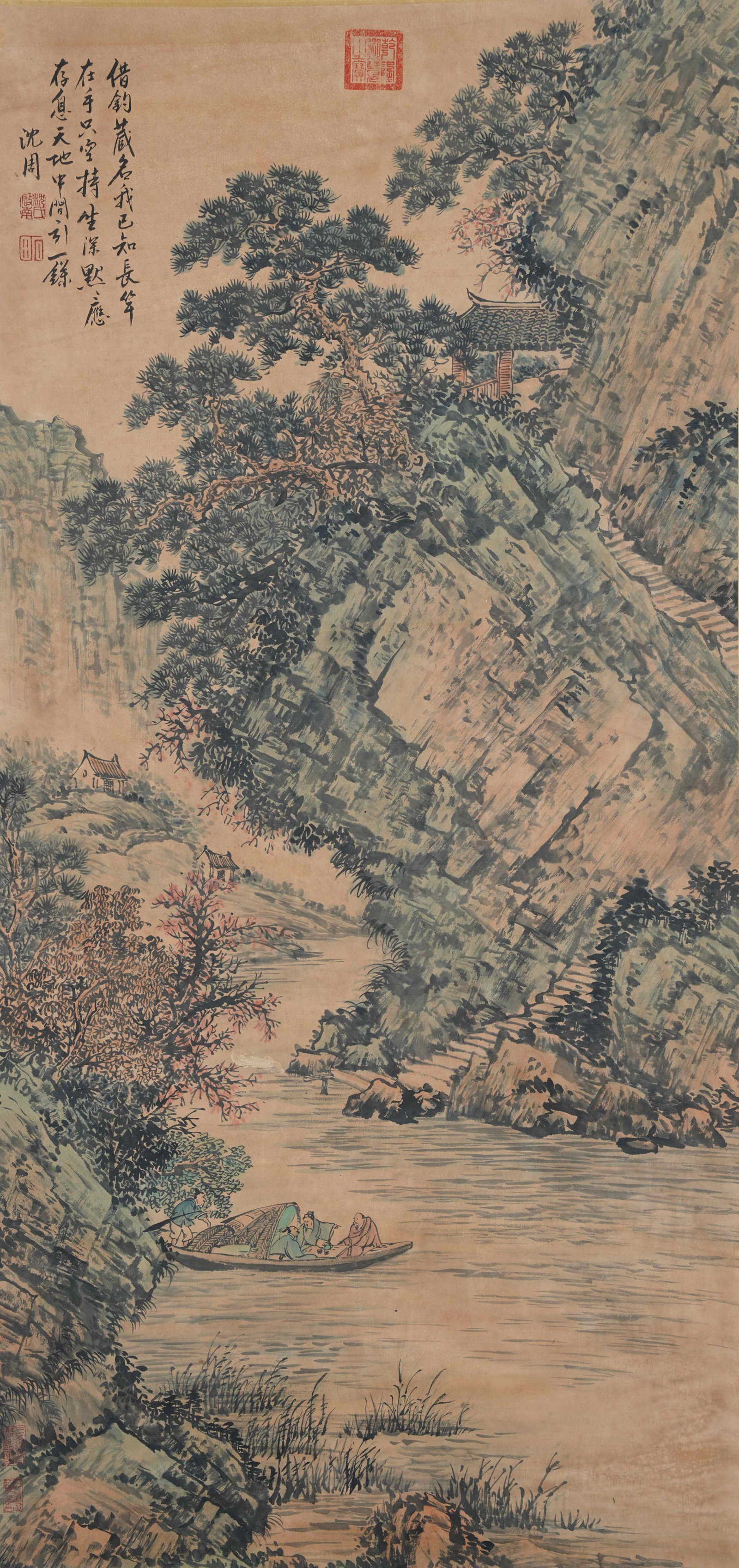 A LANDSCAPE PAINTING ON PAPER BY SHEN ZHOU.沈周: Landscape Painting on Paper by Shen Zhou.沈周