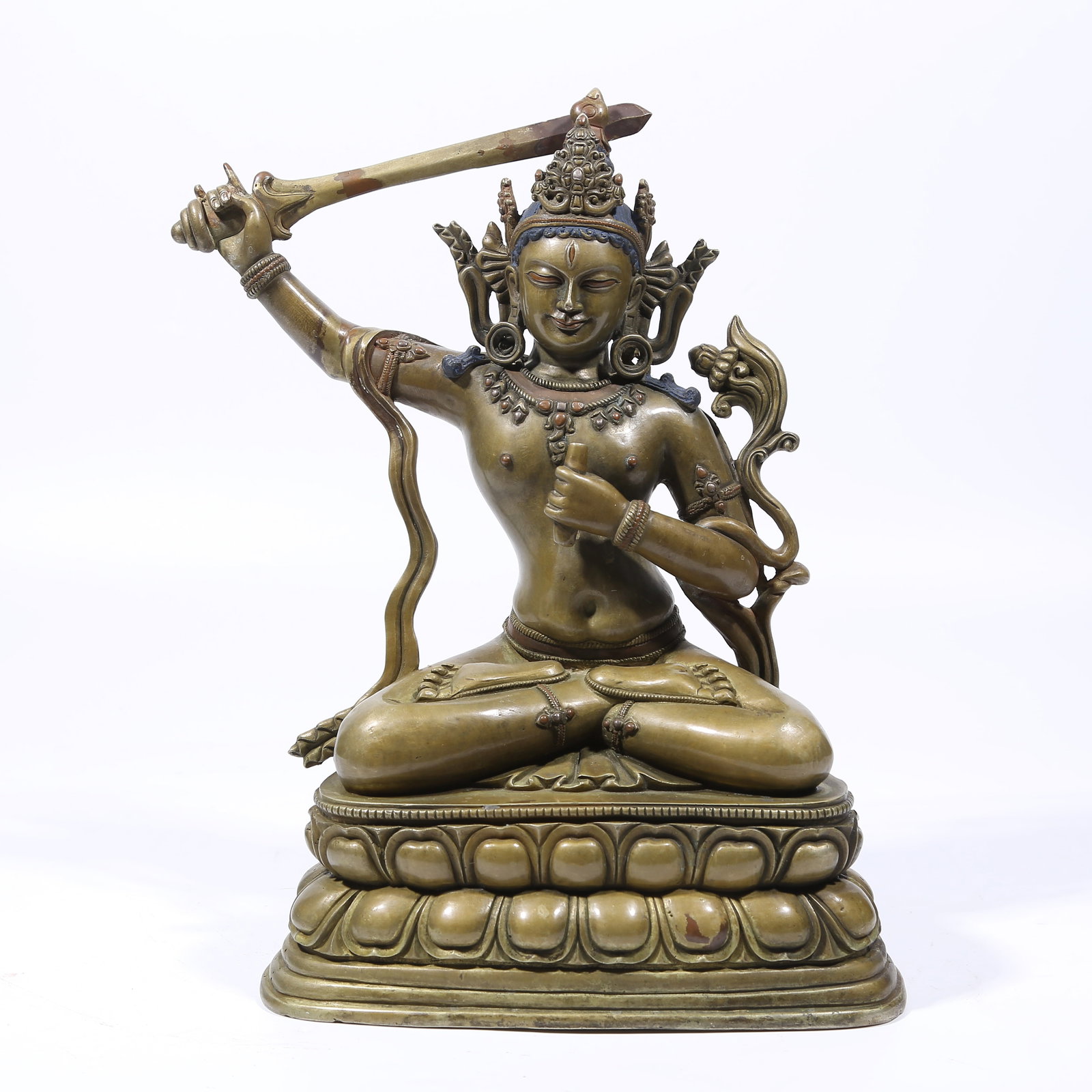 A ALLOY BRONZE MANJUSHRI BODHISATTVA STATUE (1 of 8)